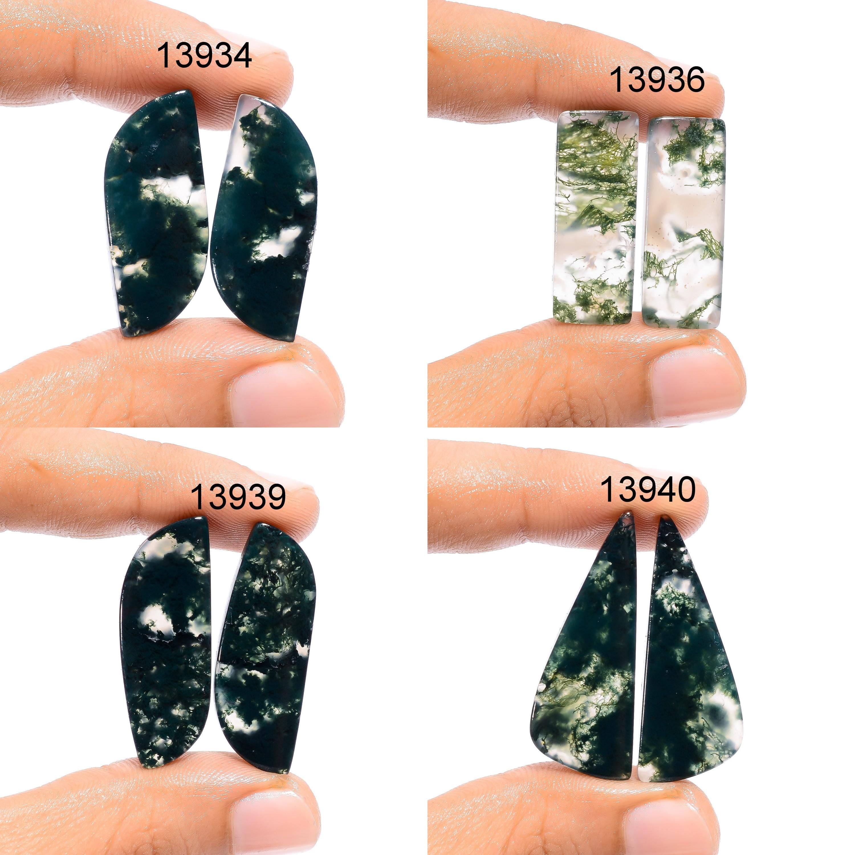 Moss Agate Gemstone Pair, Designer Cabochons, DIY Jewelry Supply - image 3