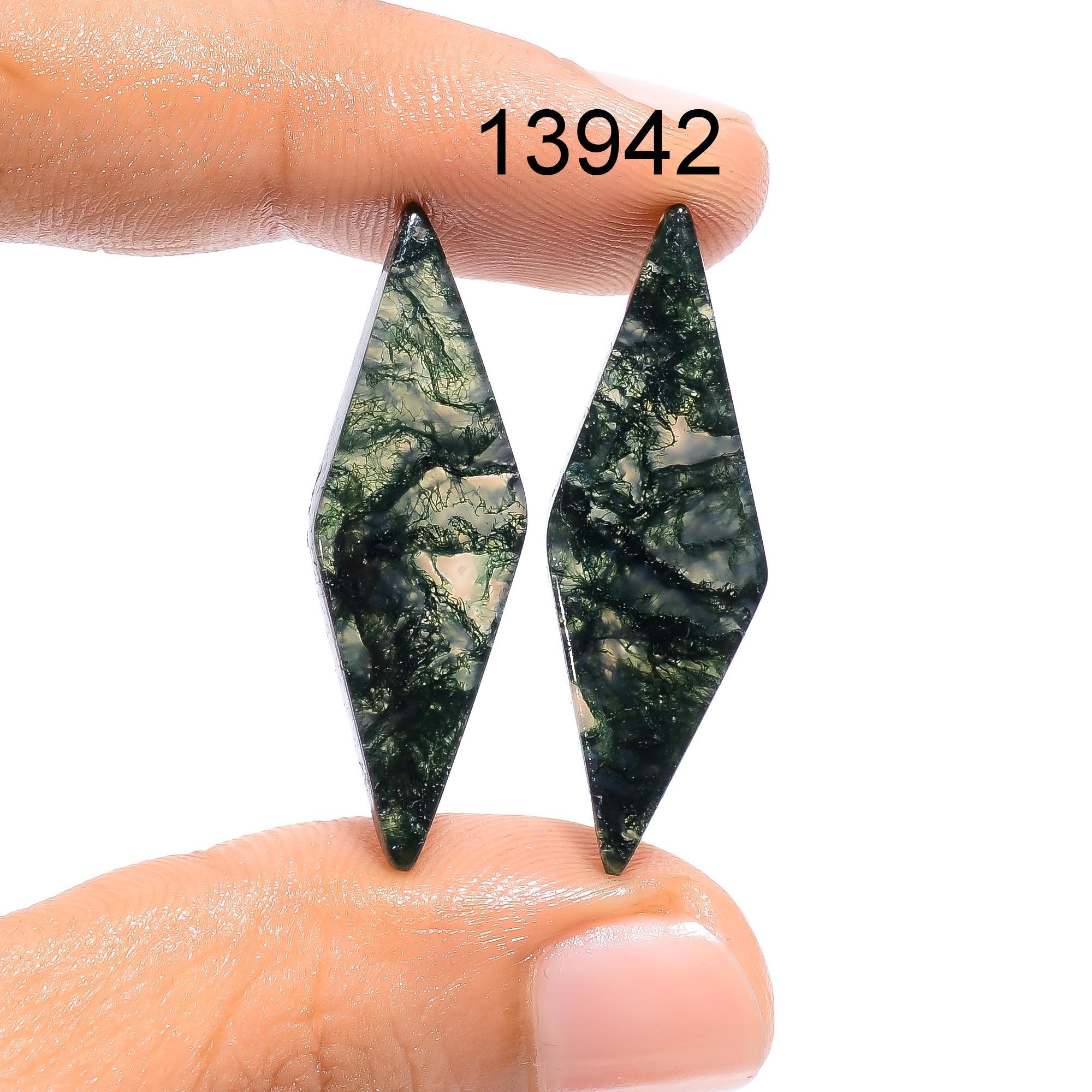 Moss Agate Gemstone Pair, Designer Cabochons, DIY Jewelry Supply