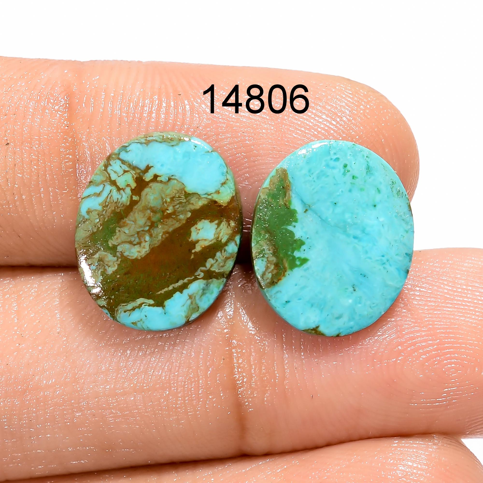 Natural Tibetan Turquoise Gemstone Cabochon Pair, AAA Quality - image 3