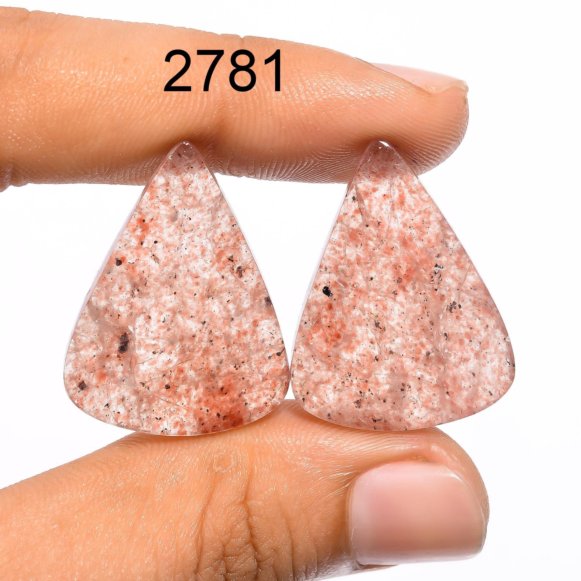 Strawberry Quartz Gemstone Pair, AAA Quality Cabochons