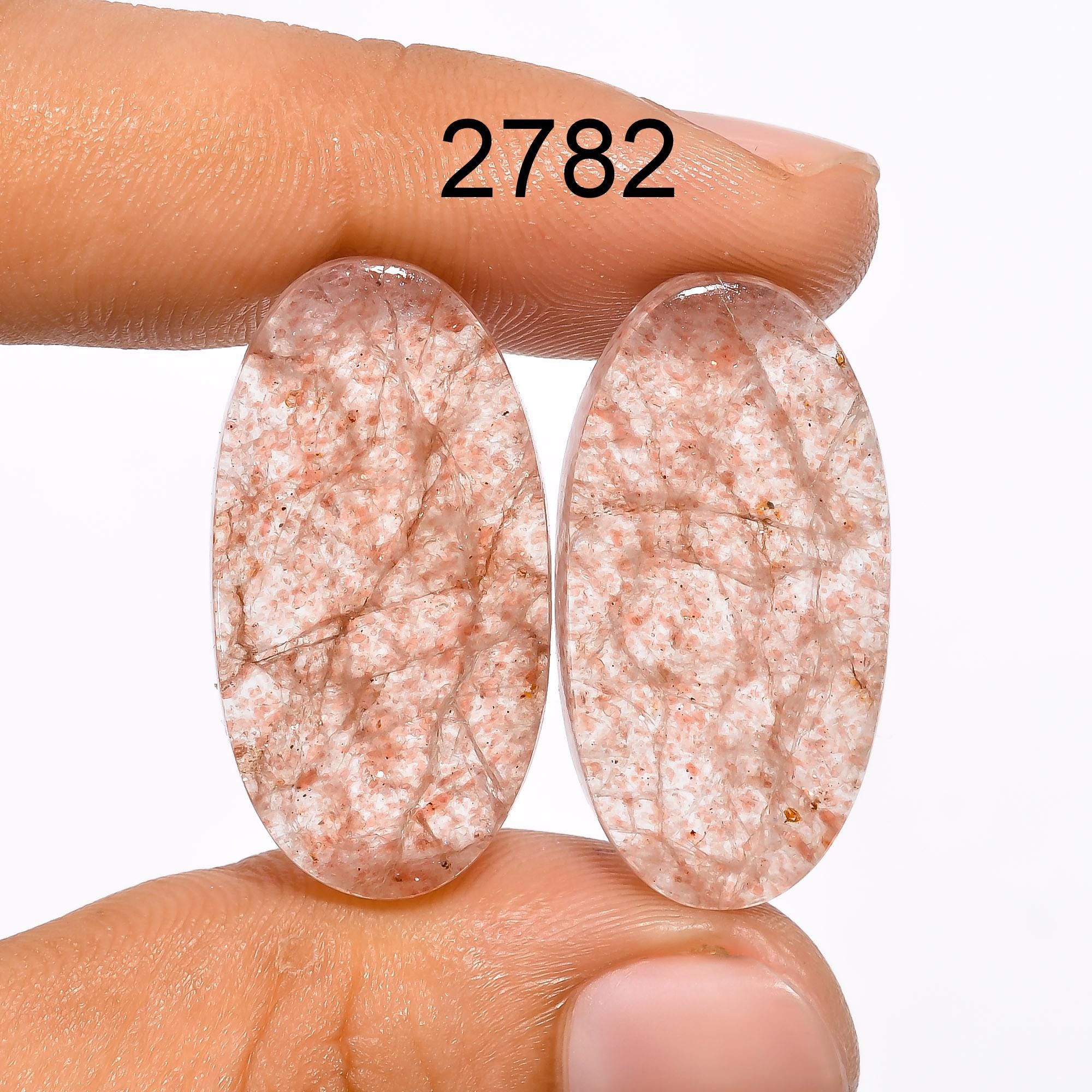 Strawberry Quartz Gemstone Pair, AAA Quality Cabochons - image 2