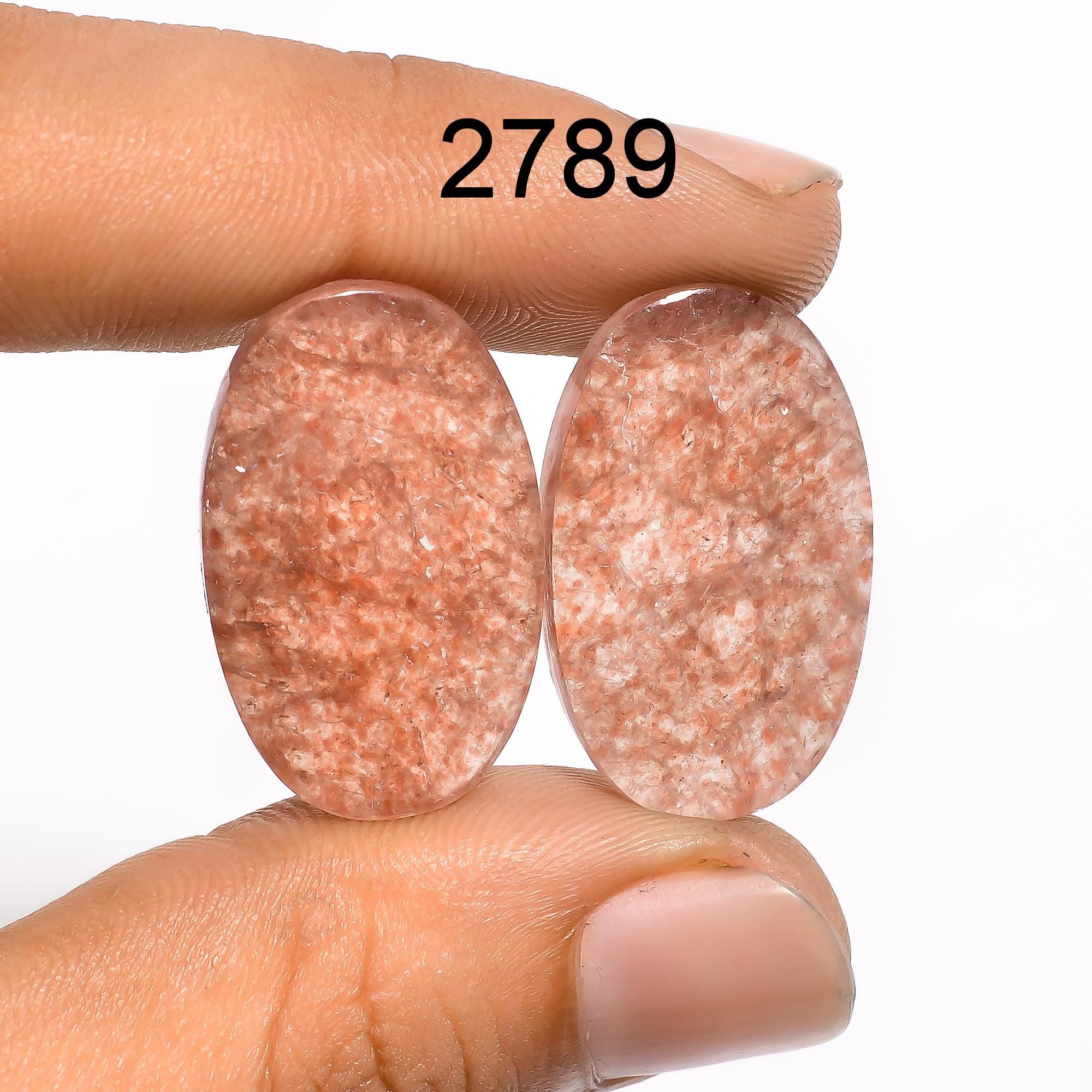 Strawberry Quartz Gemstone Pair, AAA Quality Cabochons - image 7