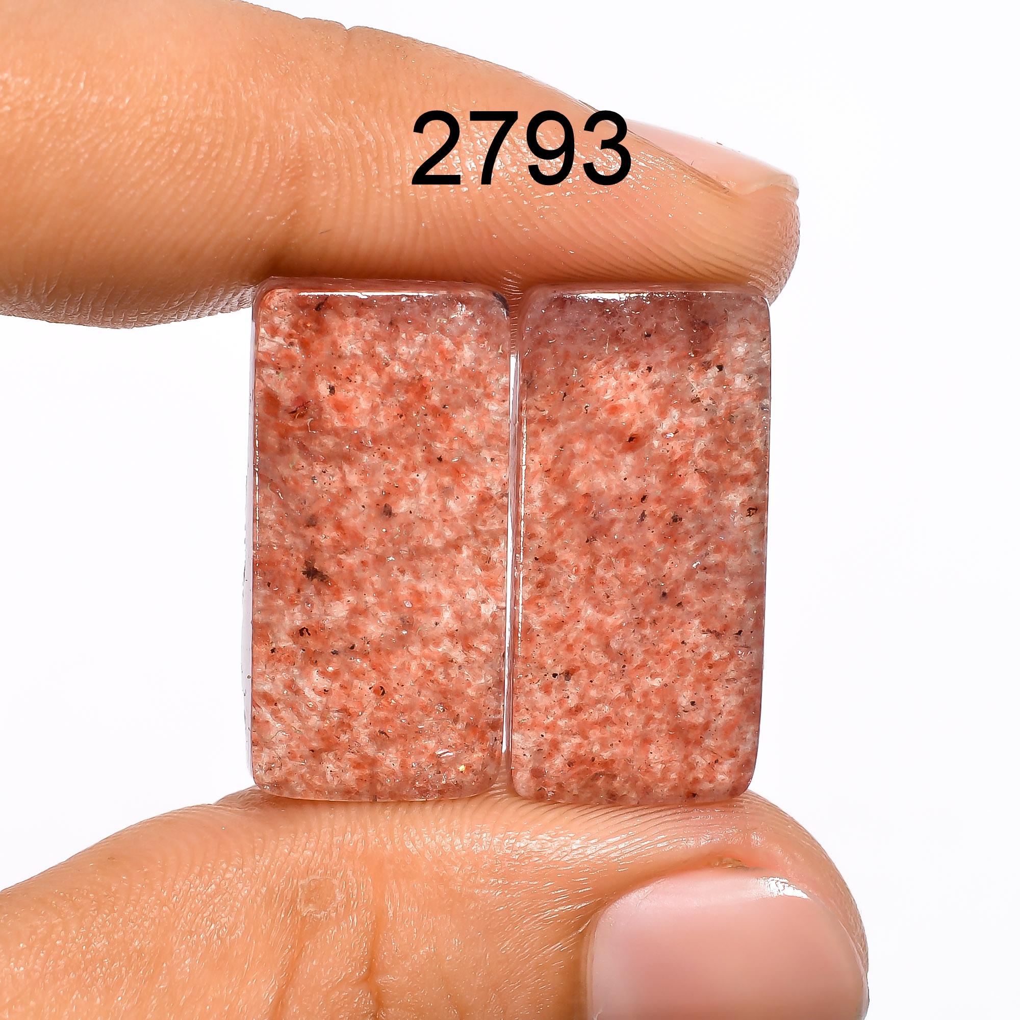 AAA Strawberry Quartz Gemstone Pair, Polished Cabochons, Earring Jewelry Making - image 3