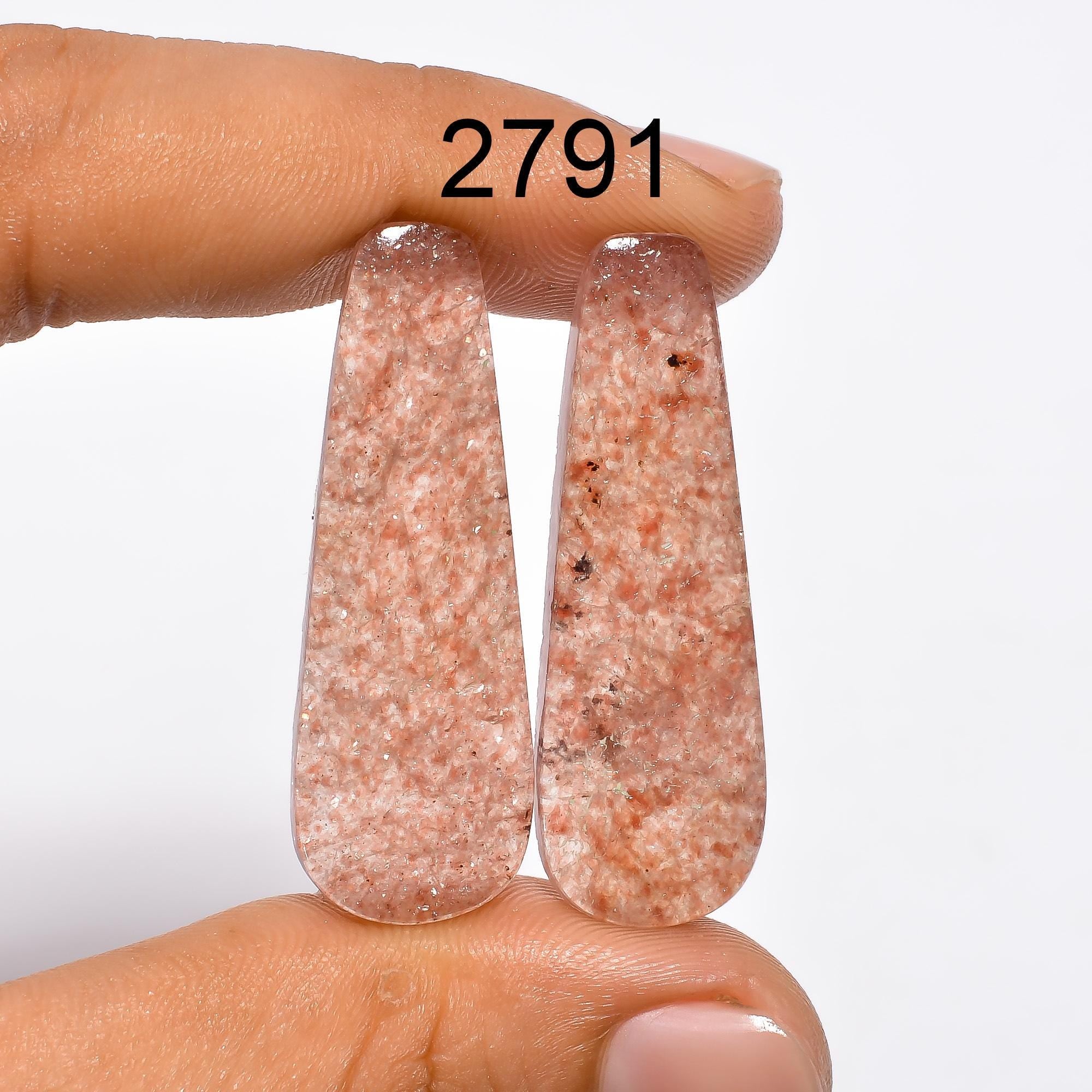 AAA Strawberry Quartz Gemstone Pair, Polished Cabochons, Earring Jewelry Making