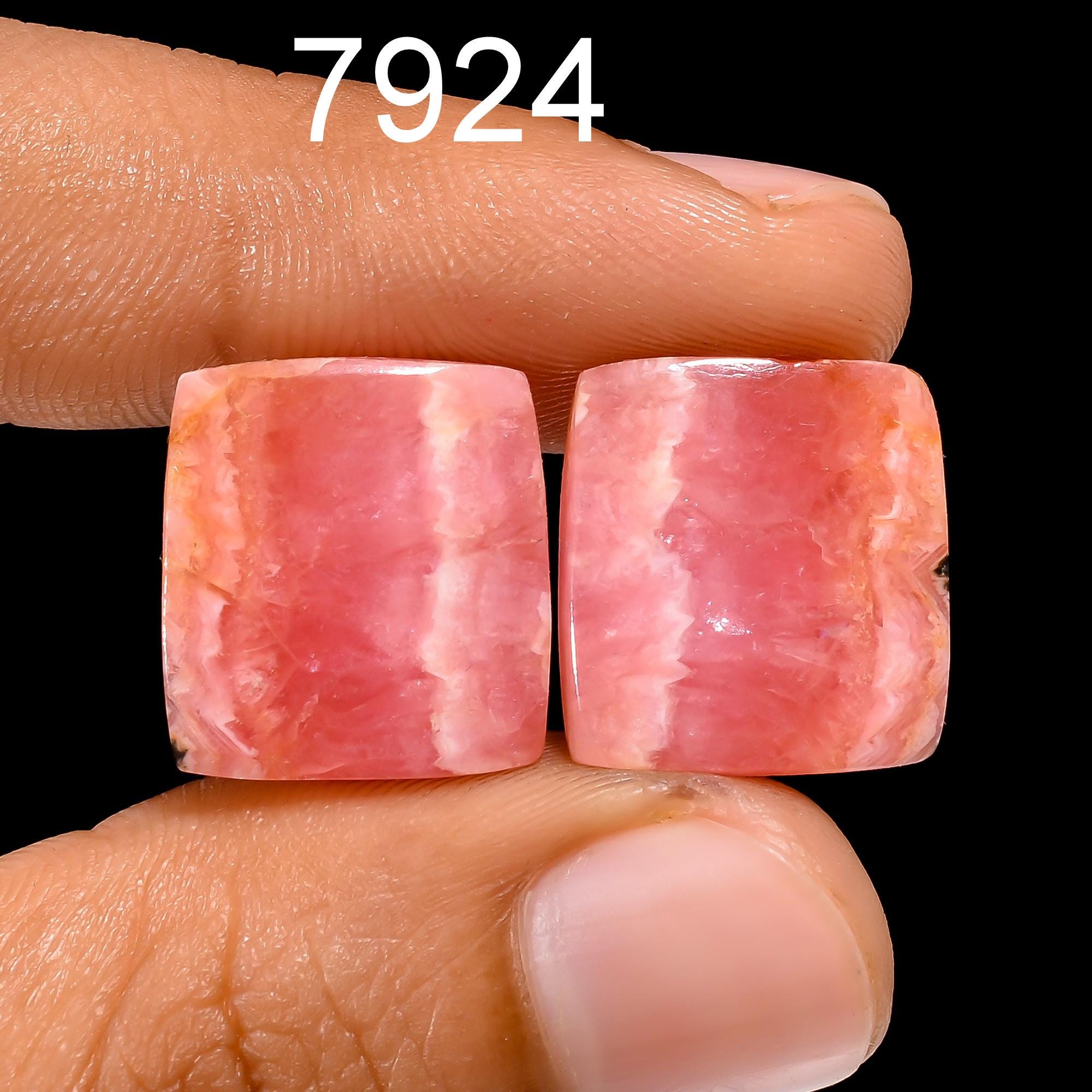 Natural Rhodochrosite Cabochon Gemstone Pair, Loose Designer Stone - image 6