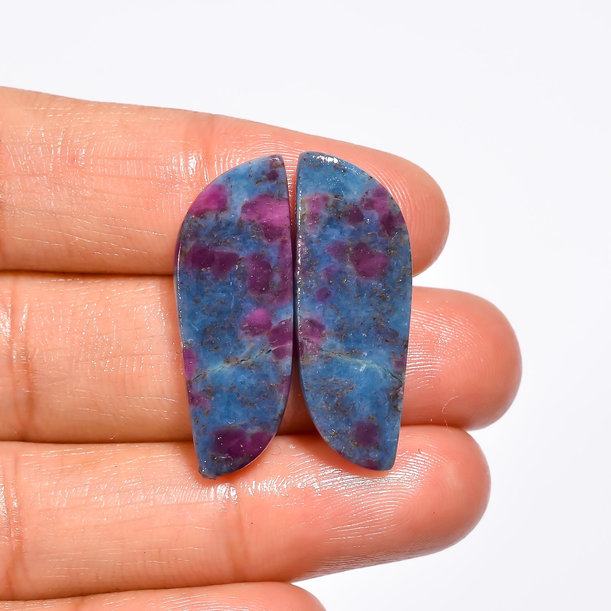Natural Ruby Kyanite Cabochon Pair, Bulk Gemstone Supply - image 2
