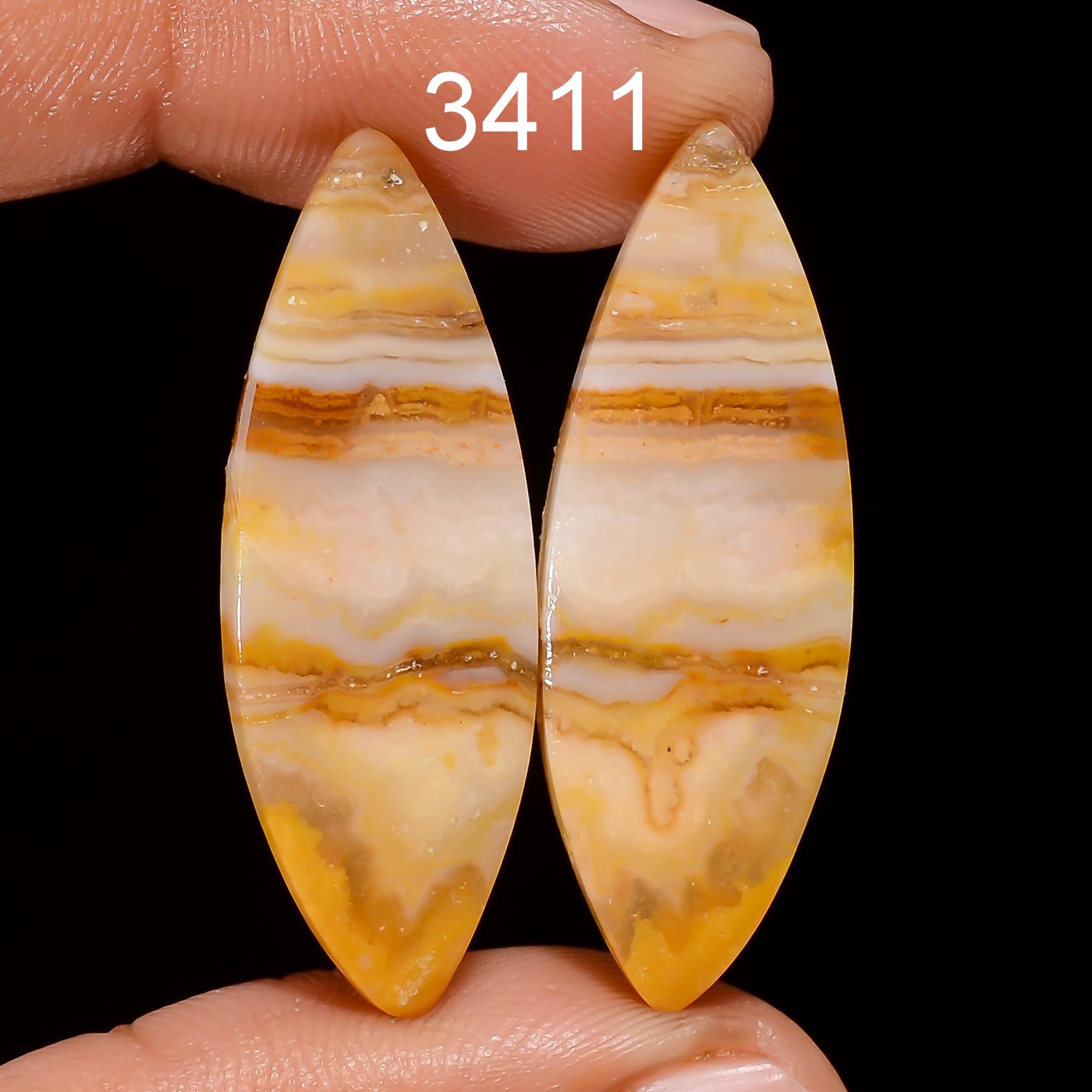 AAA Yellow Lace Agate Cabochon Pair: Matched Gemstone Earring Supplies