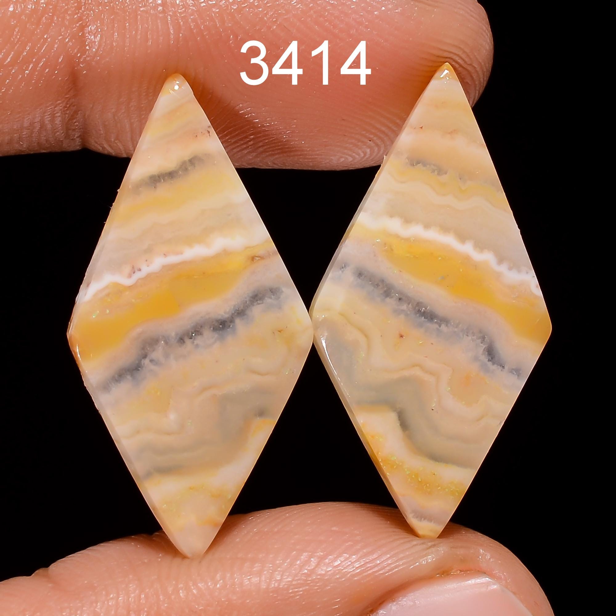 AAA Yellow Lace Agate Cabochon Pair: Matched Gemstone Earring Supplies - image 4