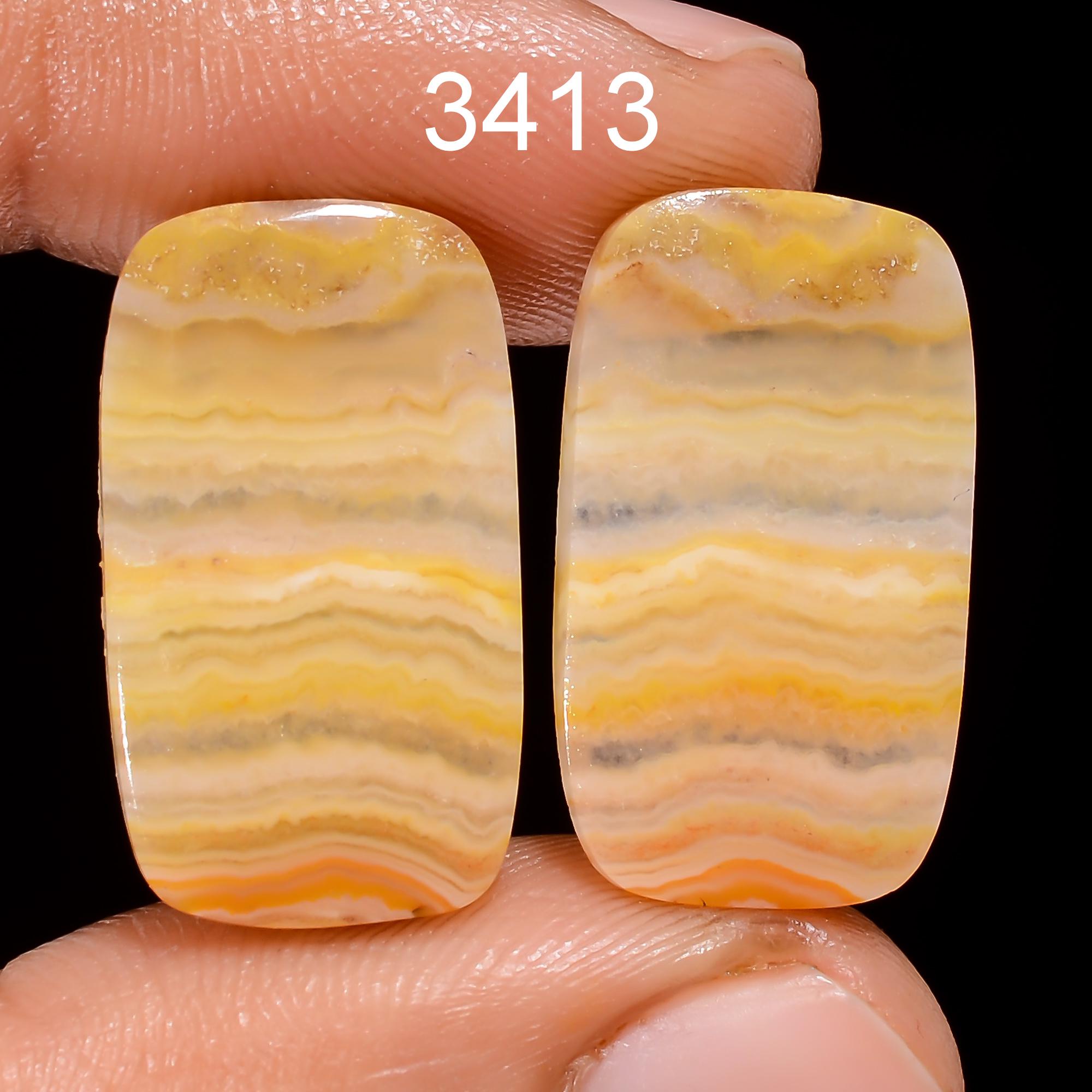 AAA Yellow Lace Agate Cabochon Pair: Matched Gemstone Earring Supplies - image 3