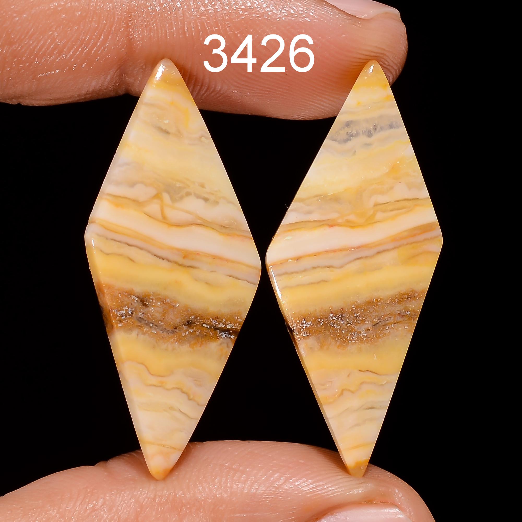 AAA Yellow Lace Agate Cabochon Pair: Matched Gemstone Earring Supplies - image 9