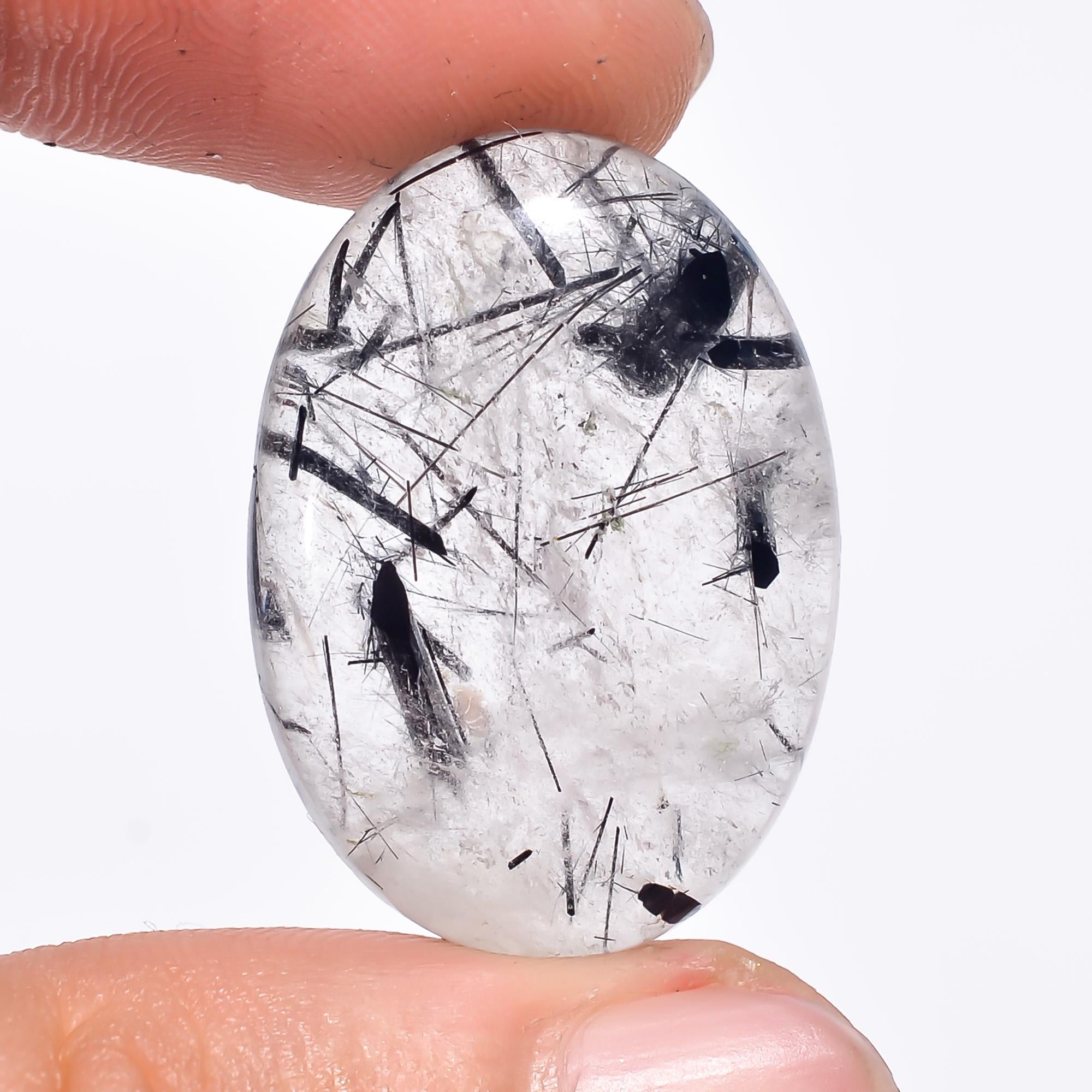 AAA Black Rutile Quartz Cabochon, Natural Loose Gemstone - image 2