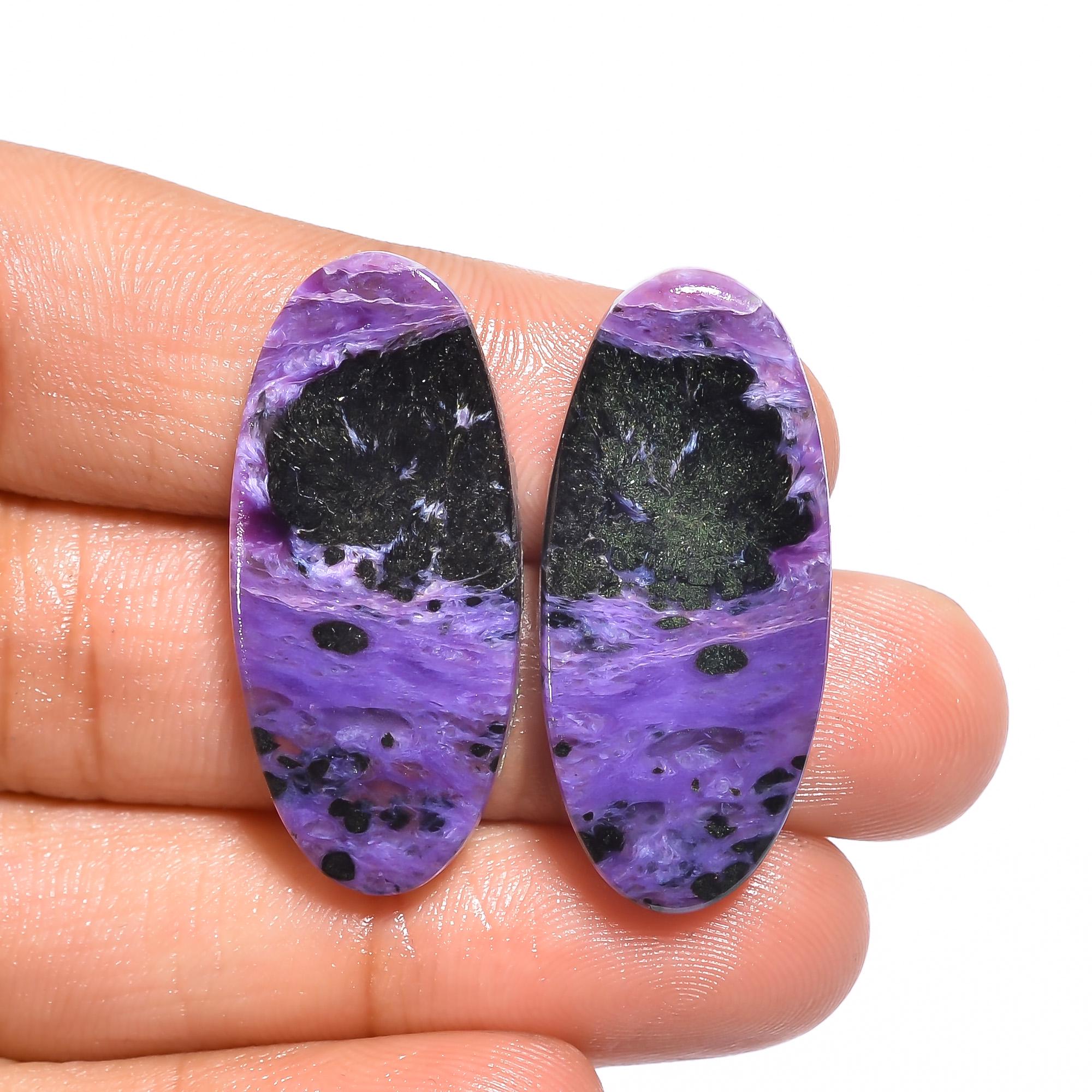 Natural Purple Charoite Cabochon Designer Matched Pair For Earring Pair Gemstone.
