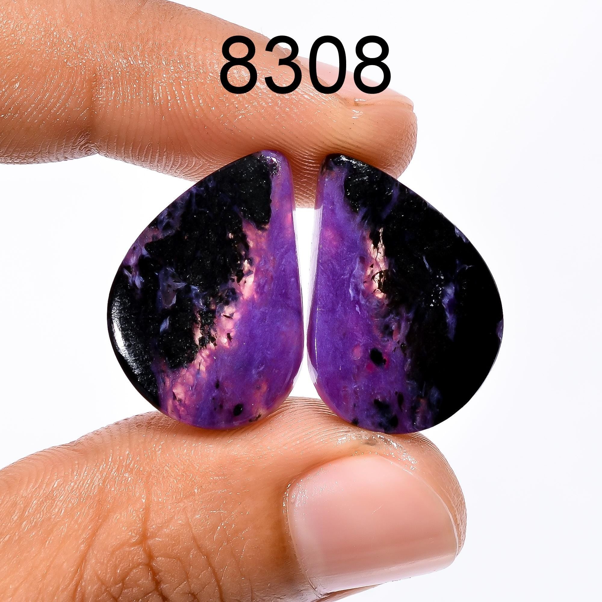 Natural Purple Charoite Cabochon Designer Matched Pair For Earring Pair Gemstone. - image 3
