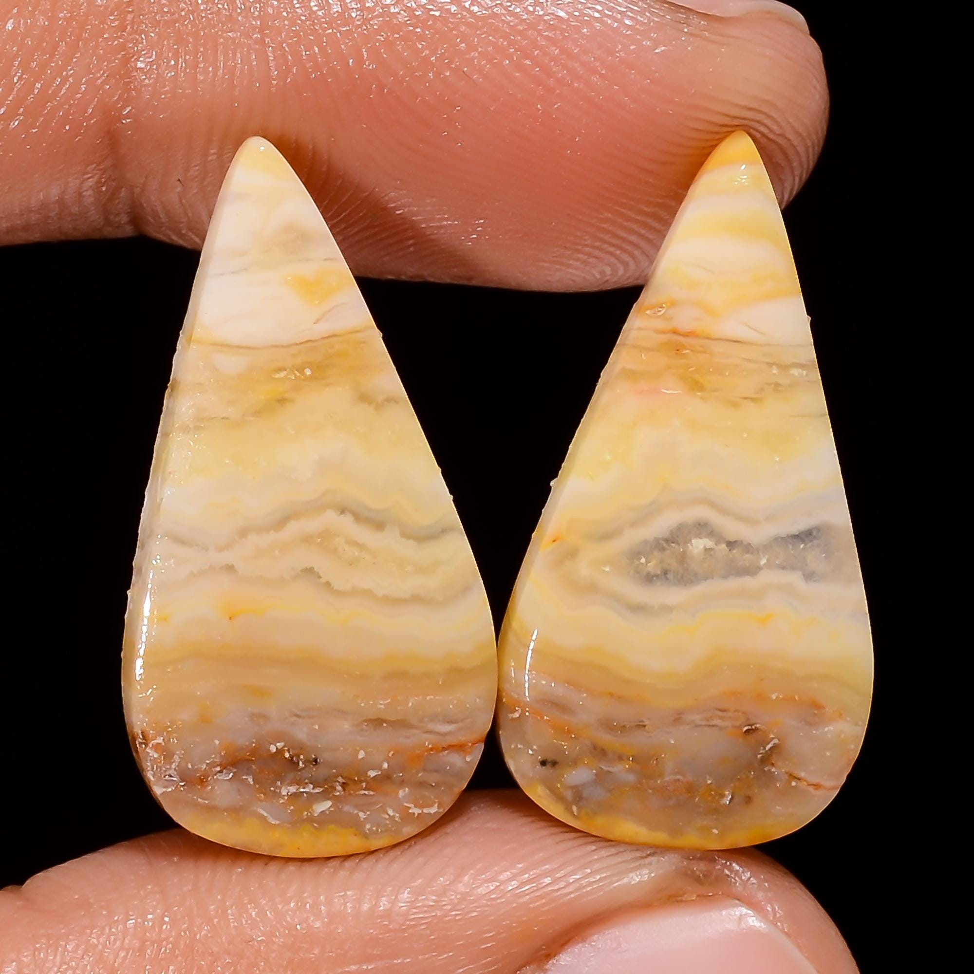 Yellow Lace Agate Cabochon Pair, AAA Gemstone, Earring Jewelry Making - image 3