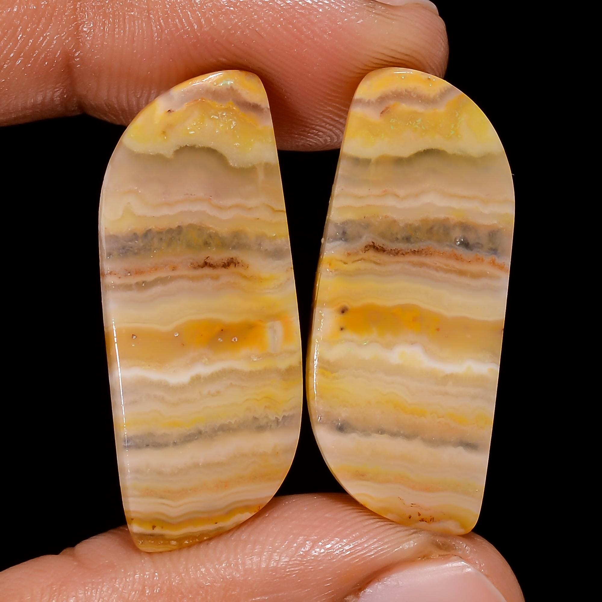 Yellow Lace Agate Cabochon Pair, AAA Gemstone, Earring Jewelry Making