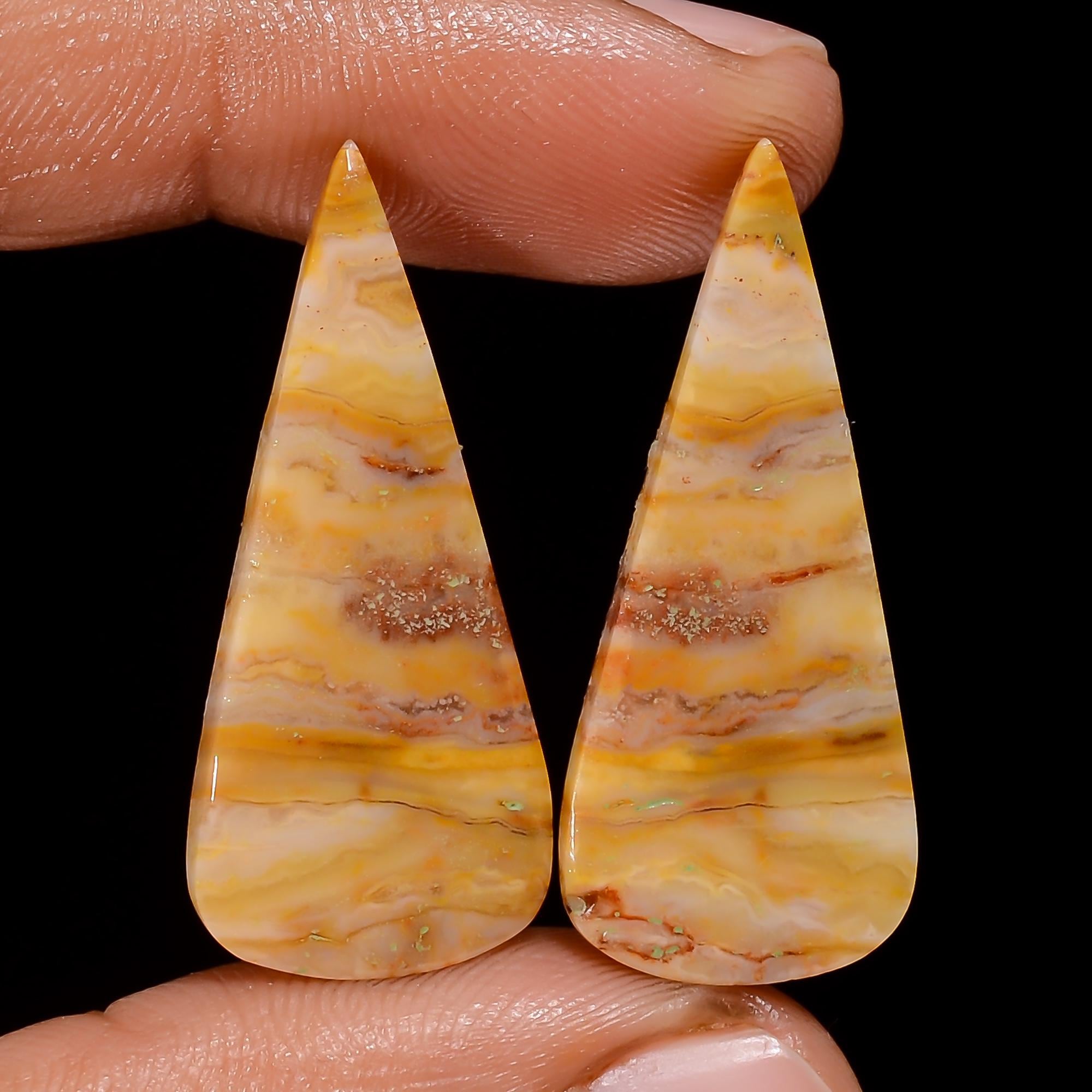 Yellow Lace Agate Cabochon Pair, AAA Gemstone, Earring Jewelry Making - image 4