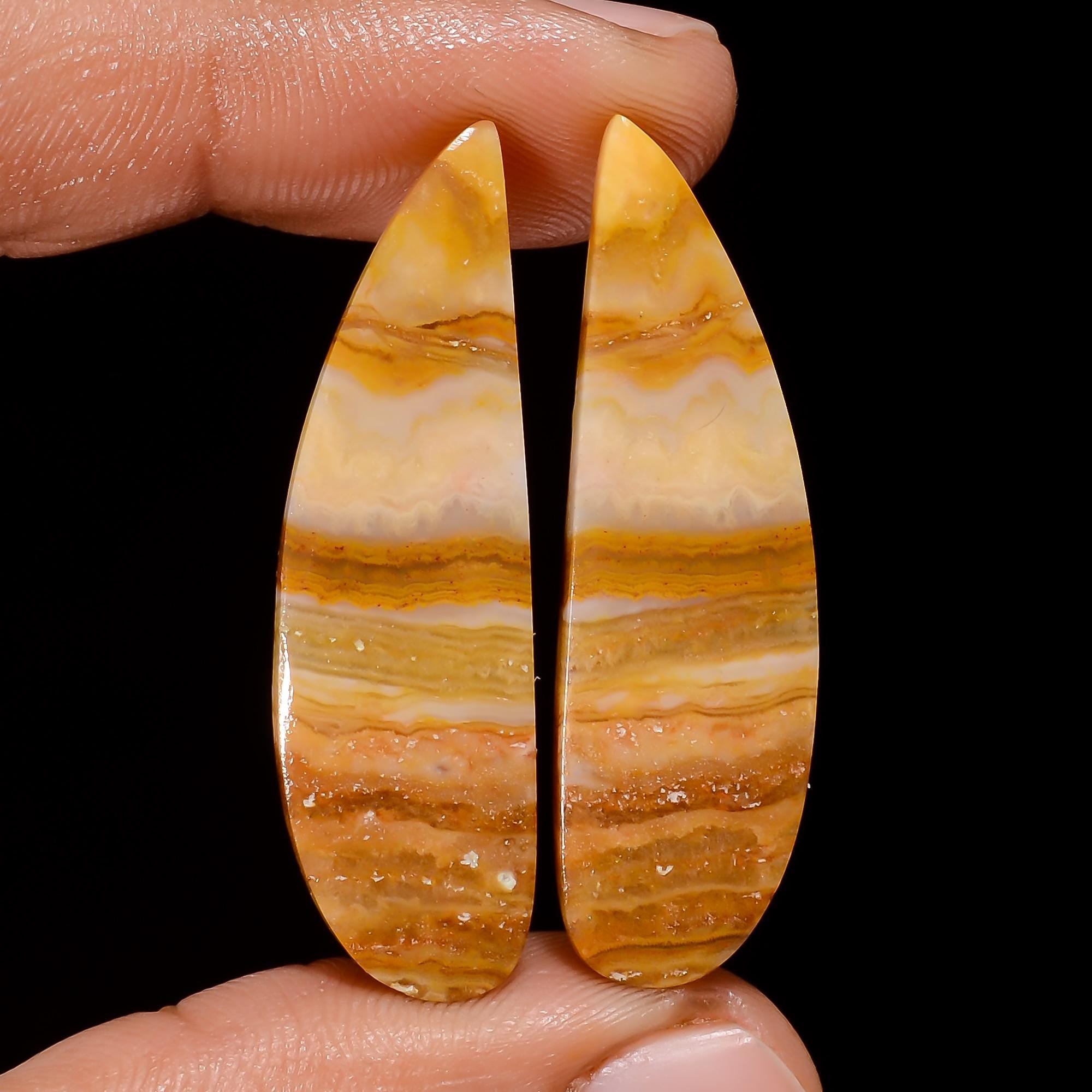 Yellow Lace Agate Cabochon Pair, AAA Gemstone, Earring Jewelry Making - image 5