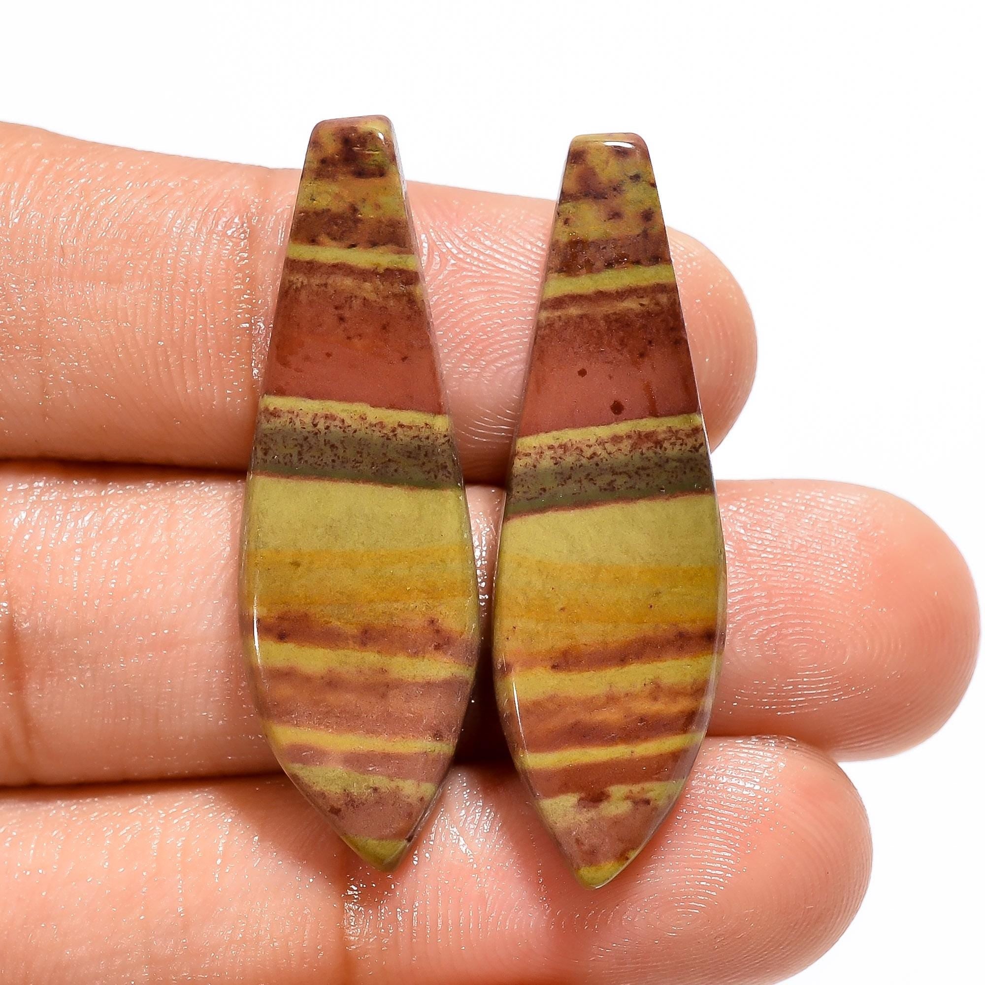 Picture Jasper Cabochon Pair, Fancy Gemstone for Earring Jewelry Making - image 2