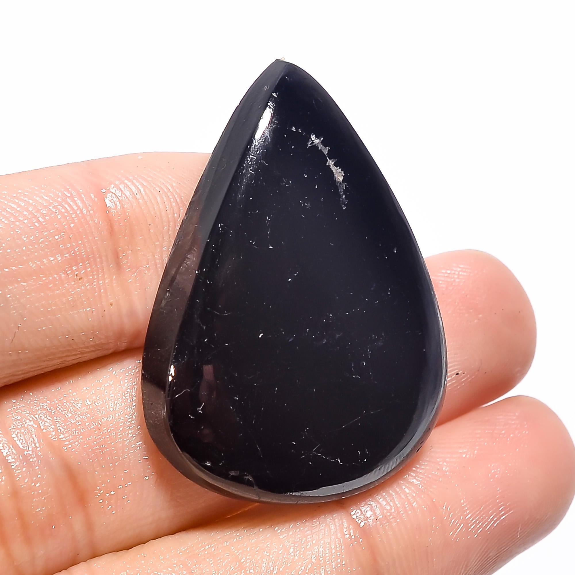 AAA Black Tourmaline Cabochon, Loose Gemstone, Jewelry Making - image 2