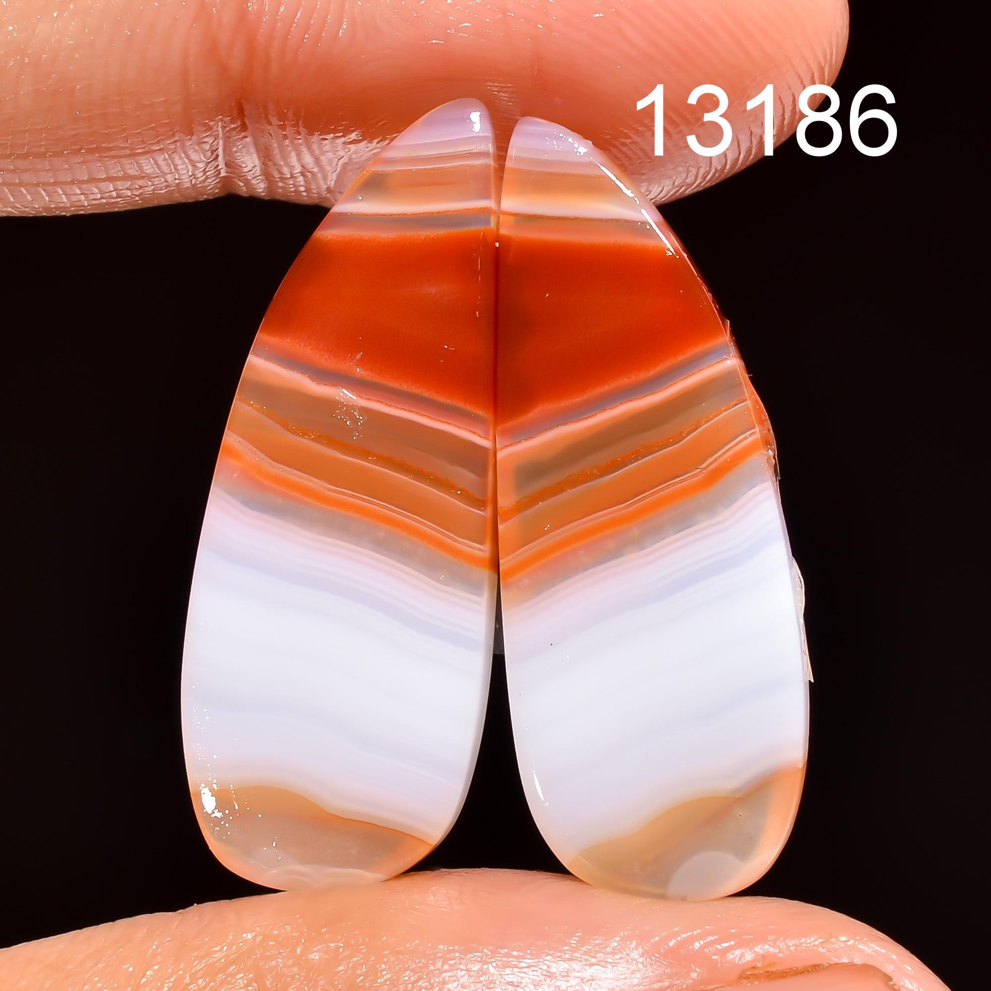 Orange Botswana Agate Gemstone Pair, Pear Cabochons - image 3