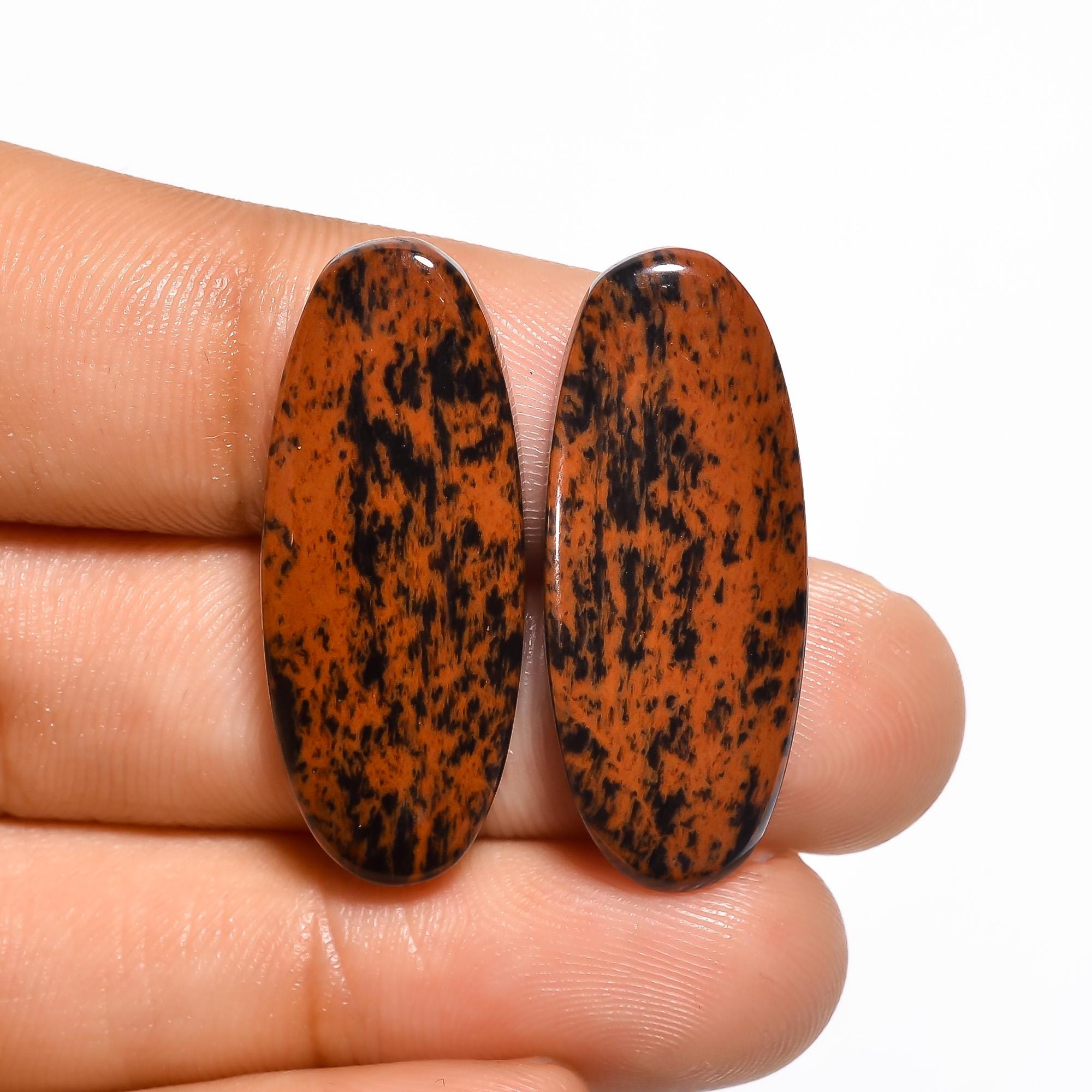 Mahogany Obsidian Gemstone Pair, Designer Cabochon, Matched Earring Pair For Jewelry Making - image 3