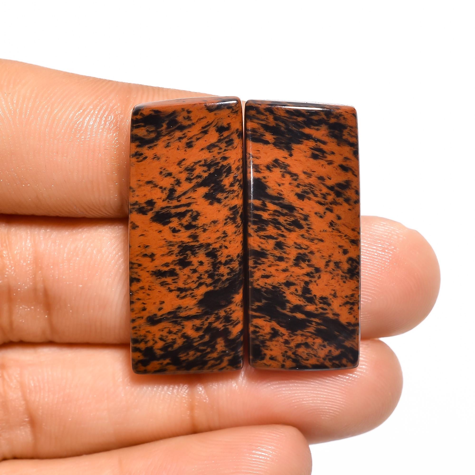Mahogany Obsidian Gemstone Pair, Designer Cabochon, Matched Earring Pair For Jewelry Making - image 2