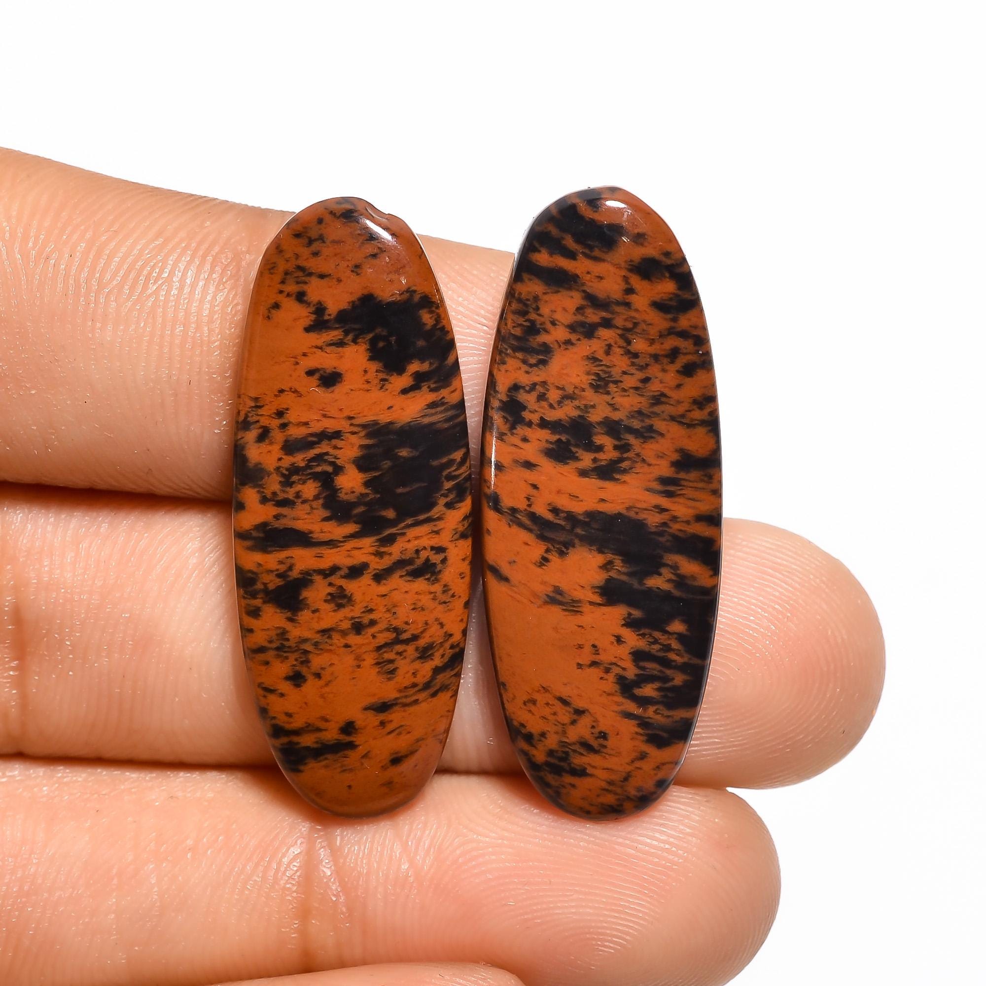 Mahogany Obsidian Gemstone Pair, Designer Cabochon, Matched Earring Pair For Jewelry Making