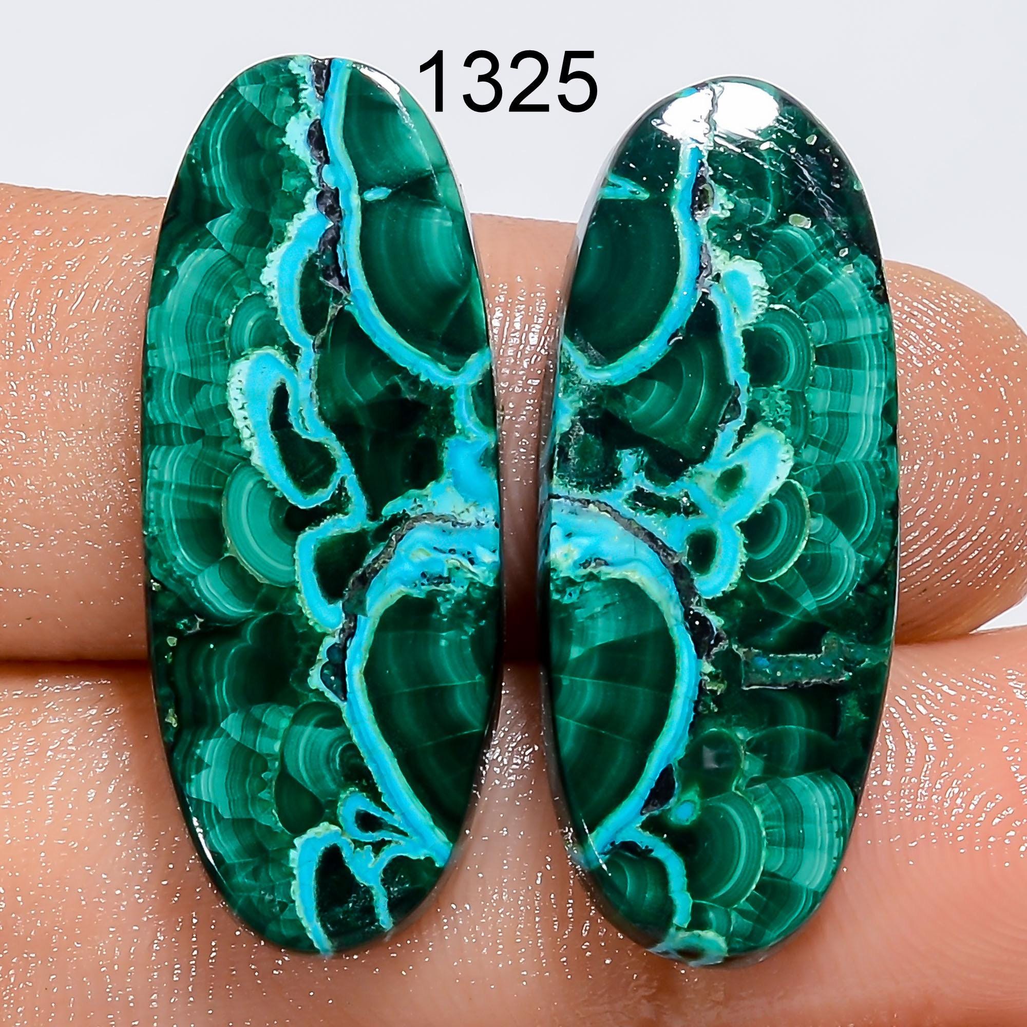 Malachite Chrysocolla Gemstone Pair, African AAA Grade, Mixed Shape - image 3