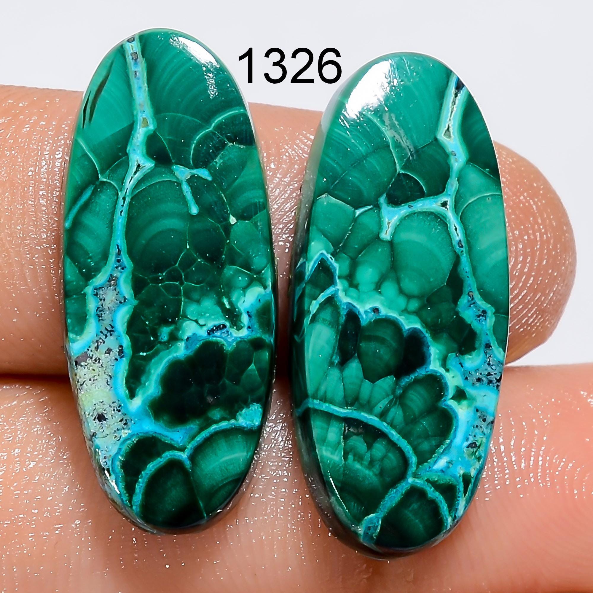 Malachite Chrysocolla Gemstone Pair, African AAA Grade, Mixed Shape - image 4