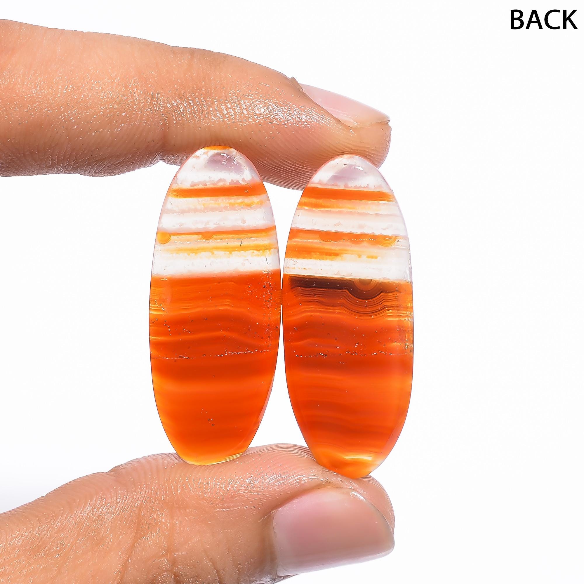 Orange Banded Agate Cabochon Earring Pair: Marquise Gemstone Jewelry Supply - image 2