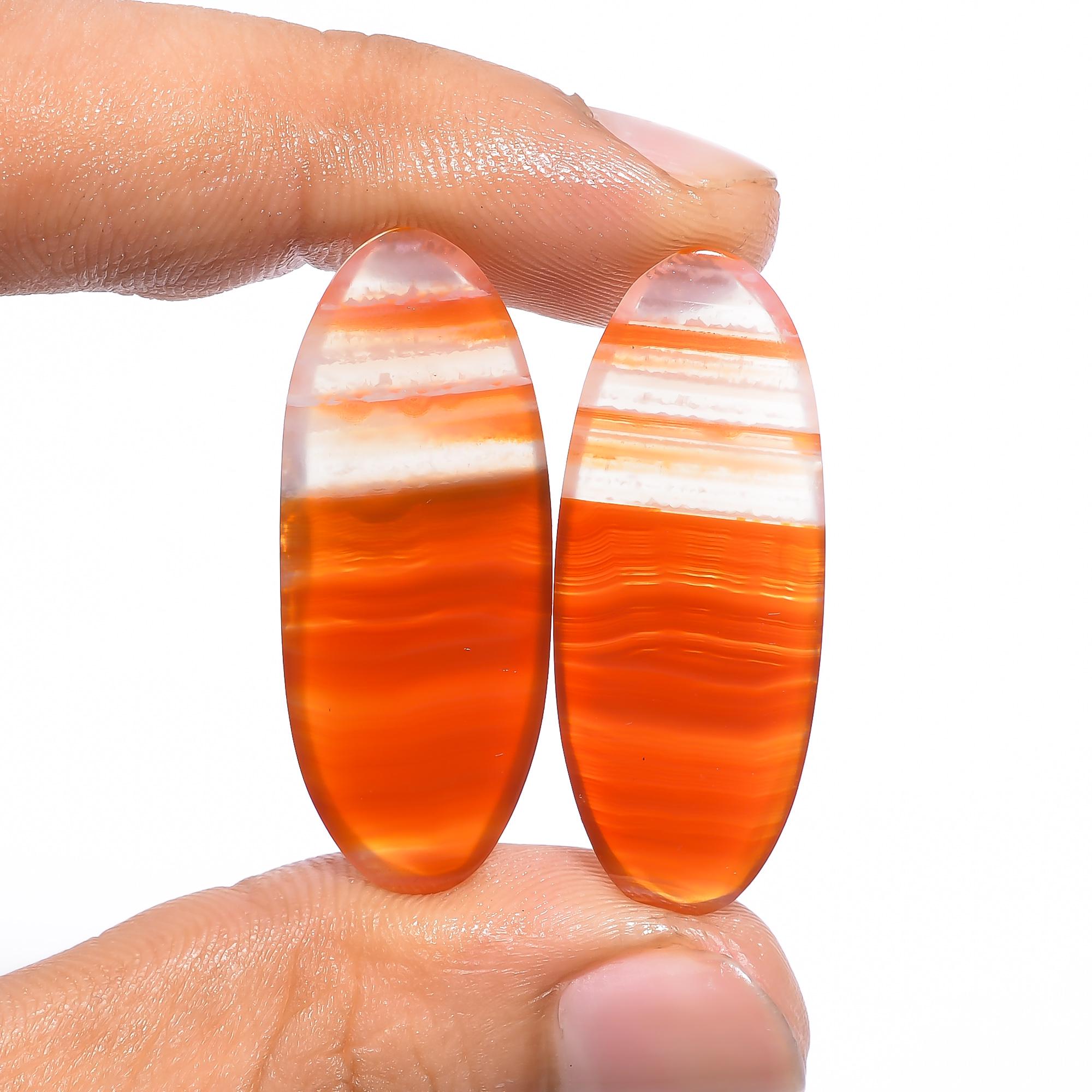 Orange Banded Agate Cabochon Earring Pair: Marquise Gemstone Jewelry Supply
