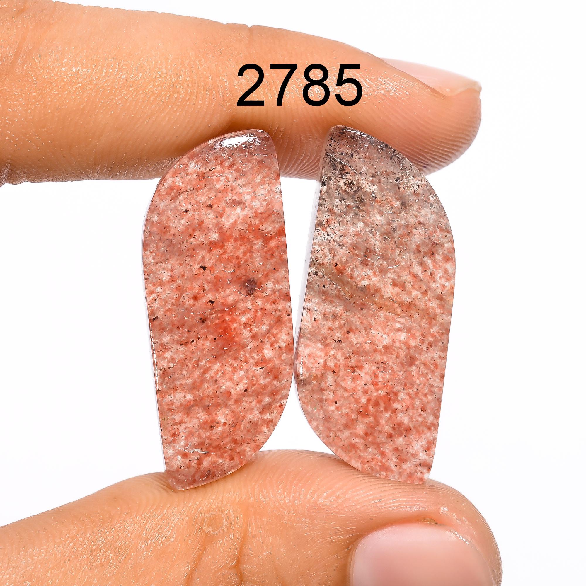 Strawberry Quartz Gemstone Pair, AAA Quality Cabochons - image 3