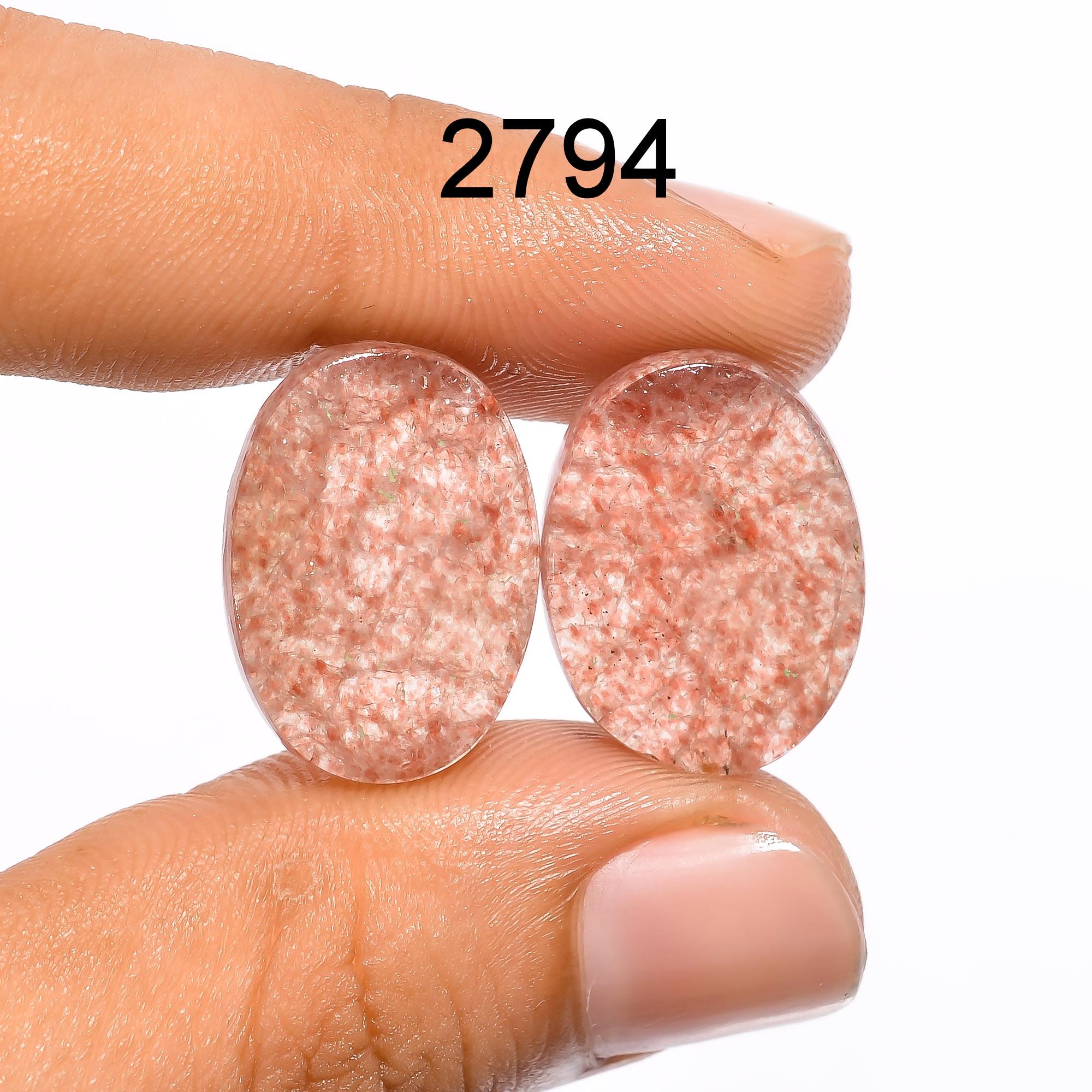 AAA Strawberry Quartz Gemstone Pair, Polished Cabochons, Earring Jewelry Making - image 4