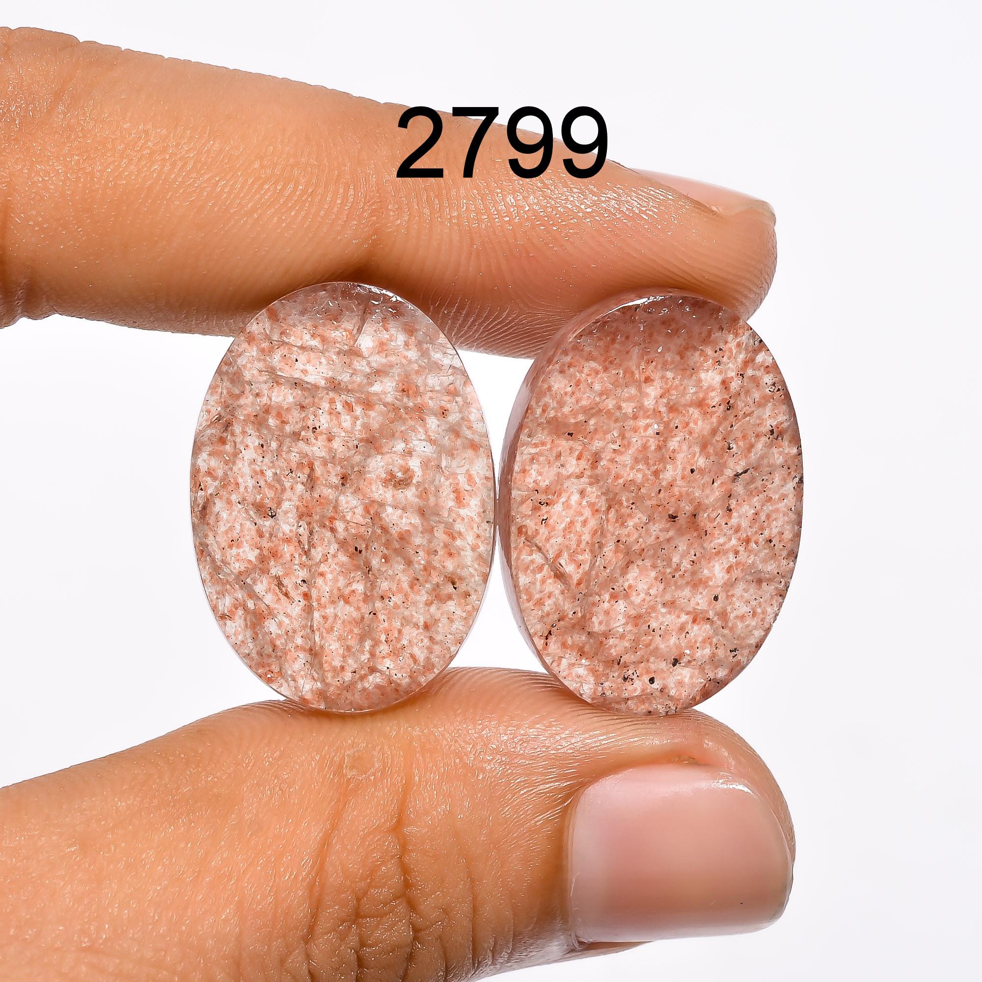 AAA Strawberry Quartz Gemstone Pair, Polished Cabochons, Earring Jewelry Making - image 7