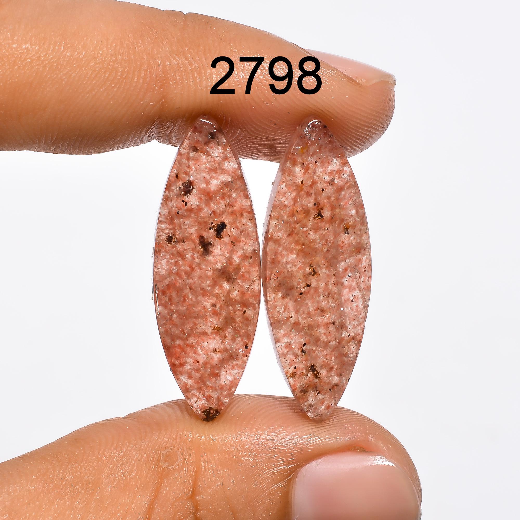 AAA Strawberry Quartz Gemstone Pair, Polished Cabochons, Earring Jewelry Making - image 6