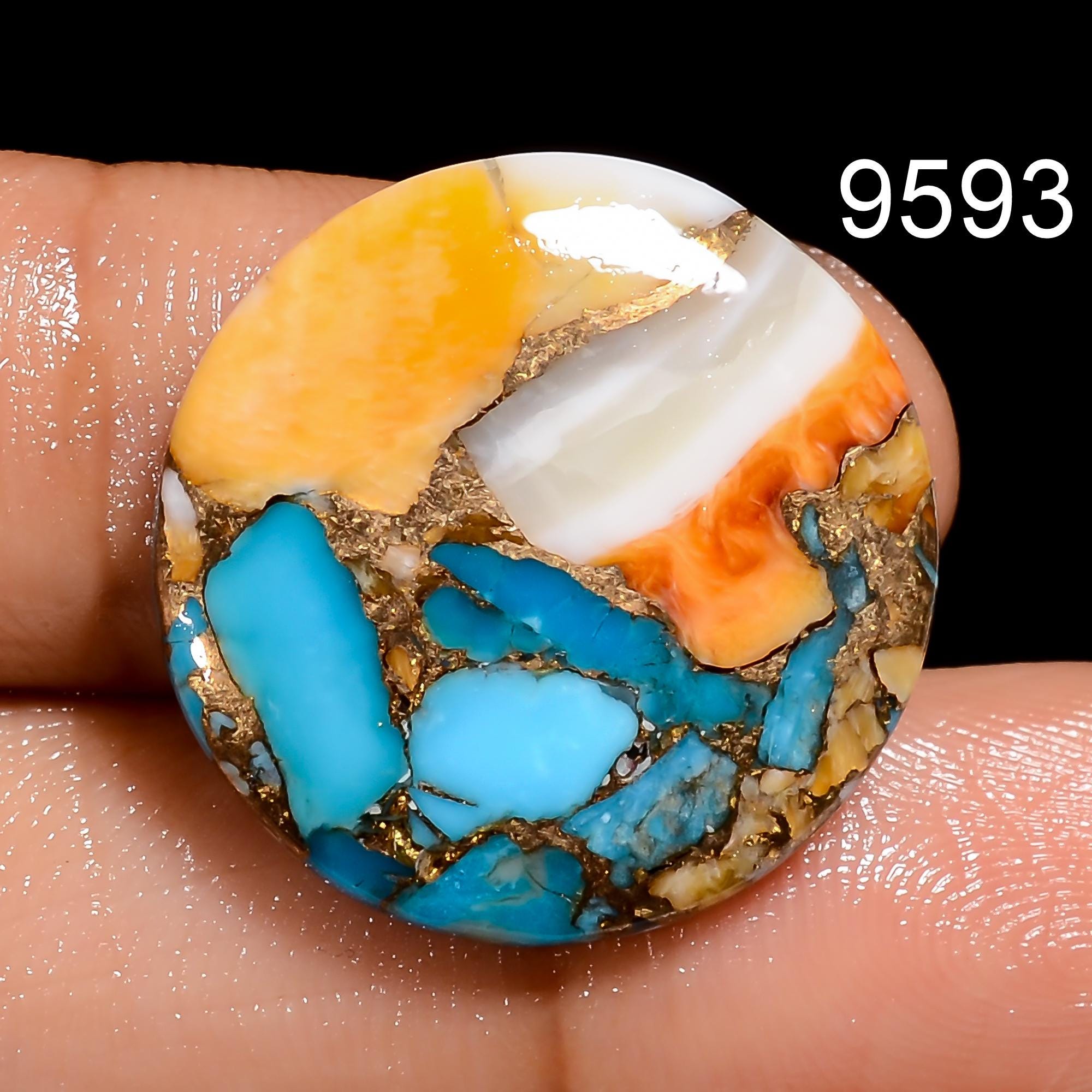 Oyster Copper Turquoise Cabochon, Round Loose Gemstone, Jewelry Making - image 7