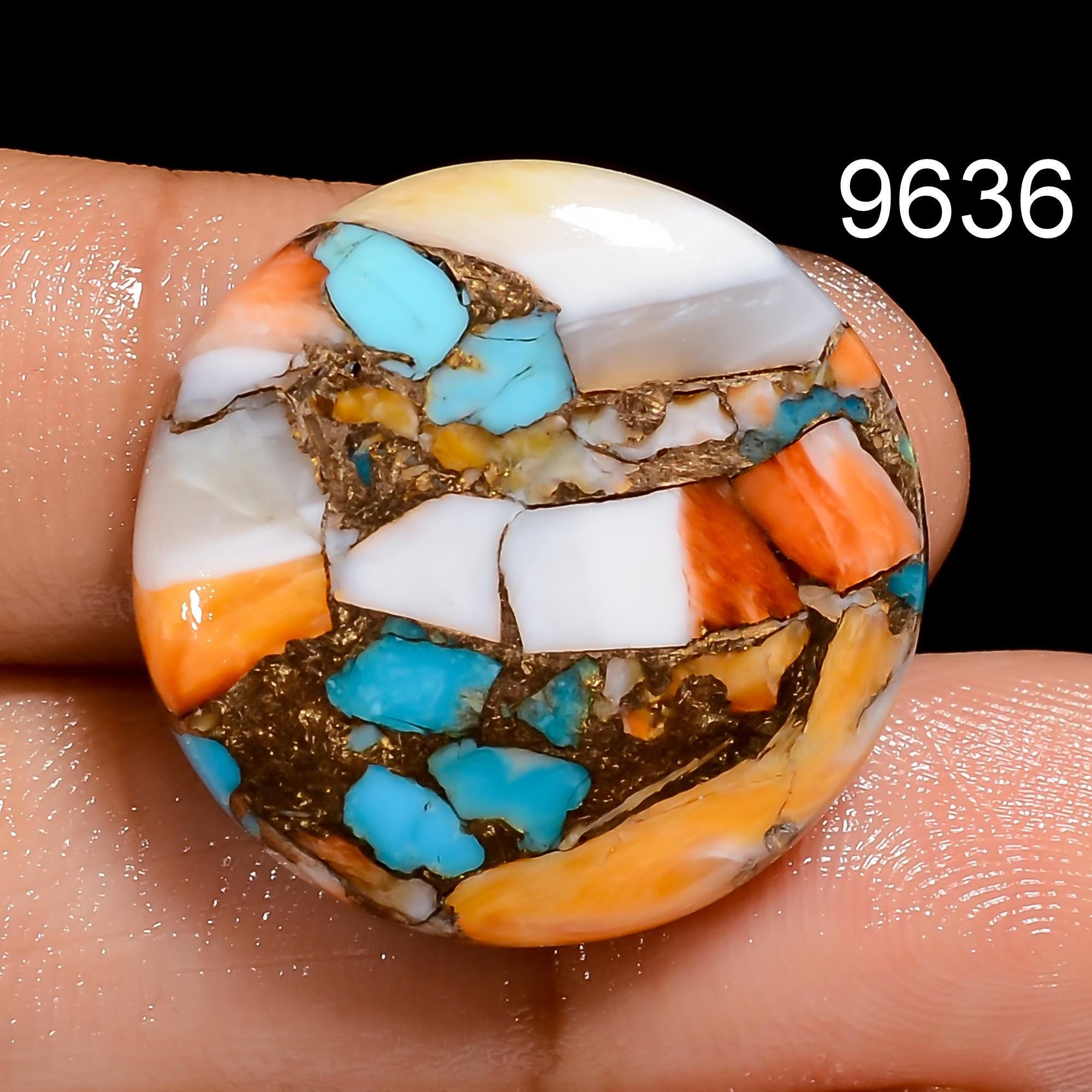Oyster Copper Turquoise Cabochon, Round Loose Gemstone, Jewelry Making - image 9