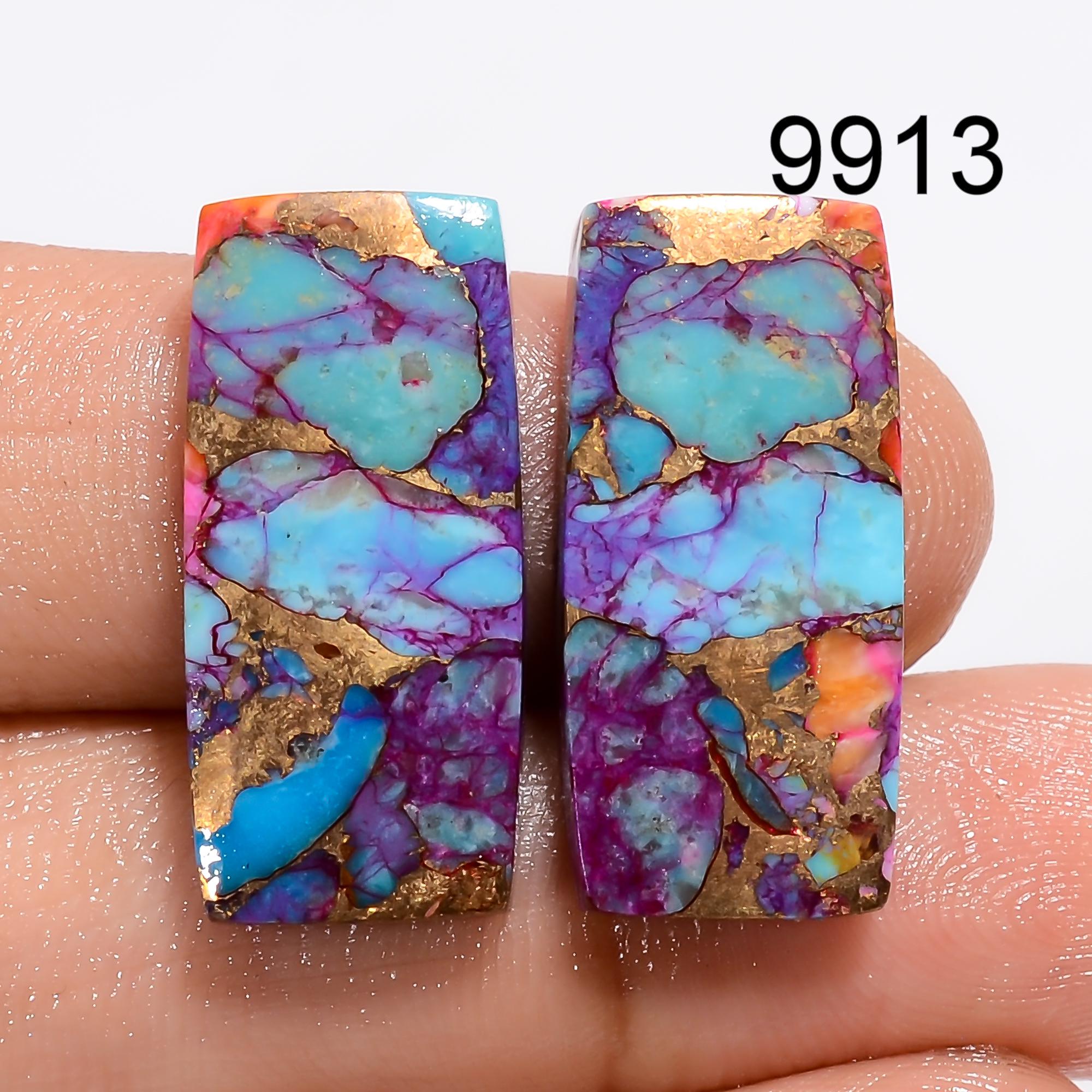 AAA Mohave Copper Turquoise Cabochon Pair, Oval Gemstone - image 2