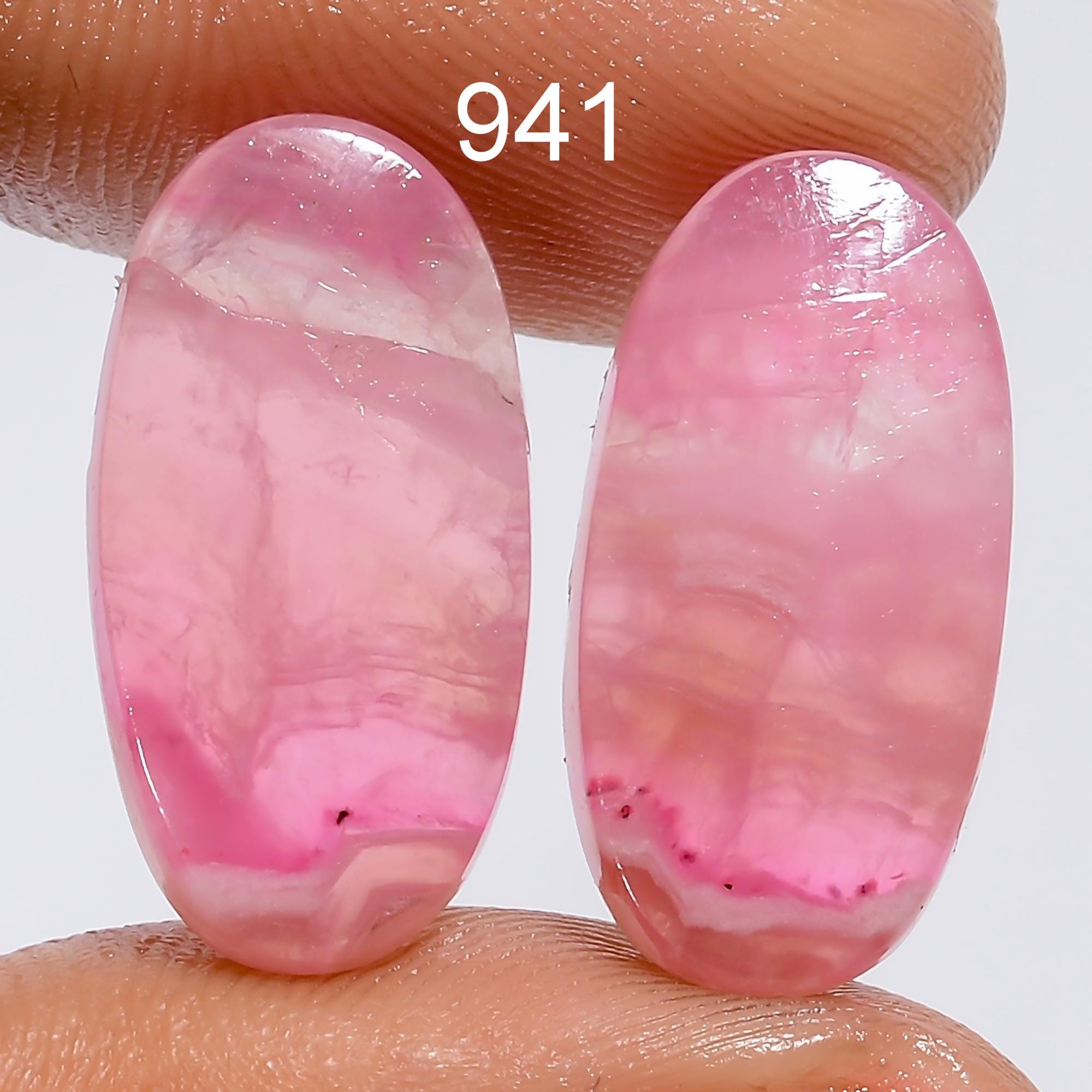 Pink Calcite Gemstone Pair, Matched Stone for Jewelry Making - image 2