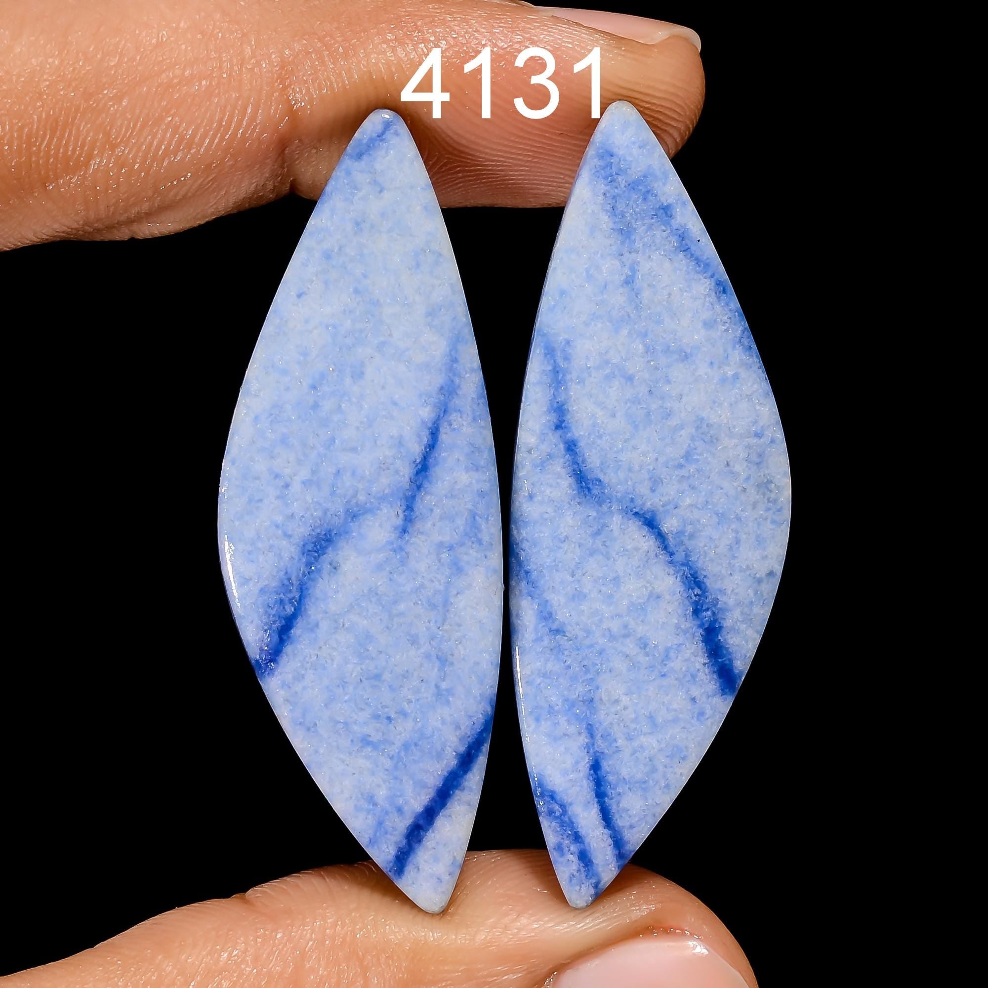 Natural Blue Quartz Cabochon Pair, Earring Jewelry Making Supply - image 5