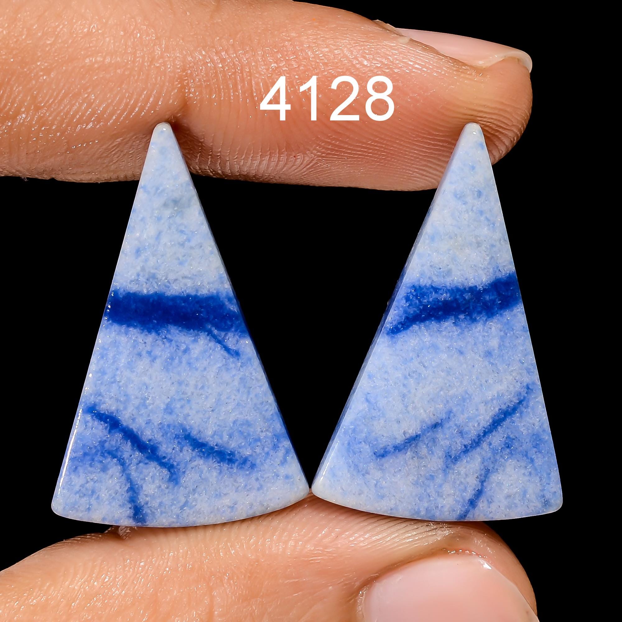 Natural Blue Quartz Cabochon Pair, Earring Jewelry Making Supply - image 2