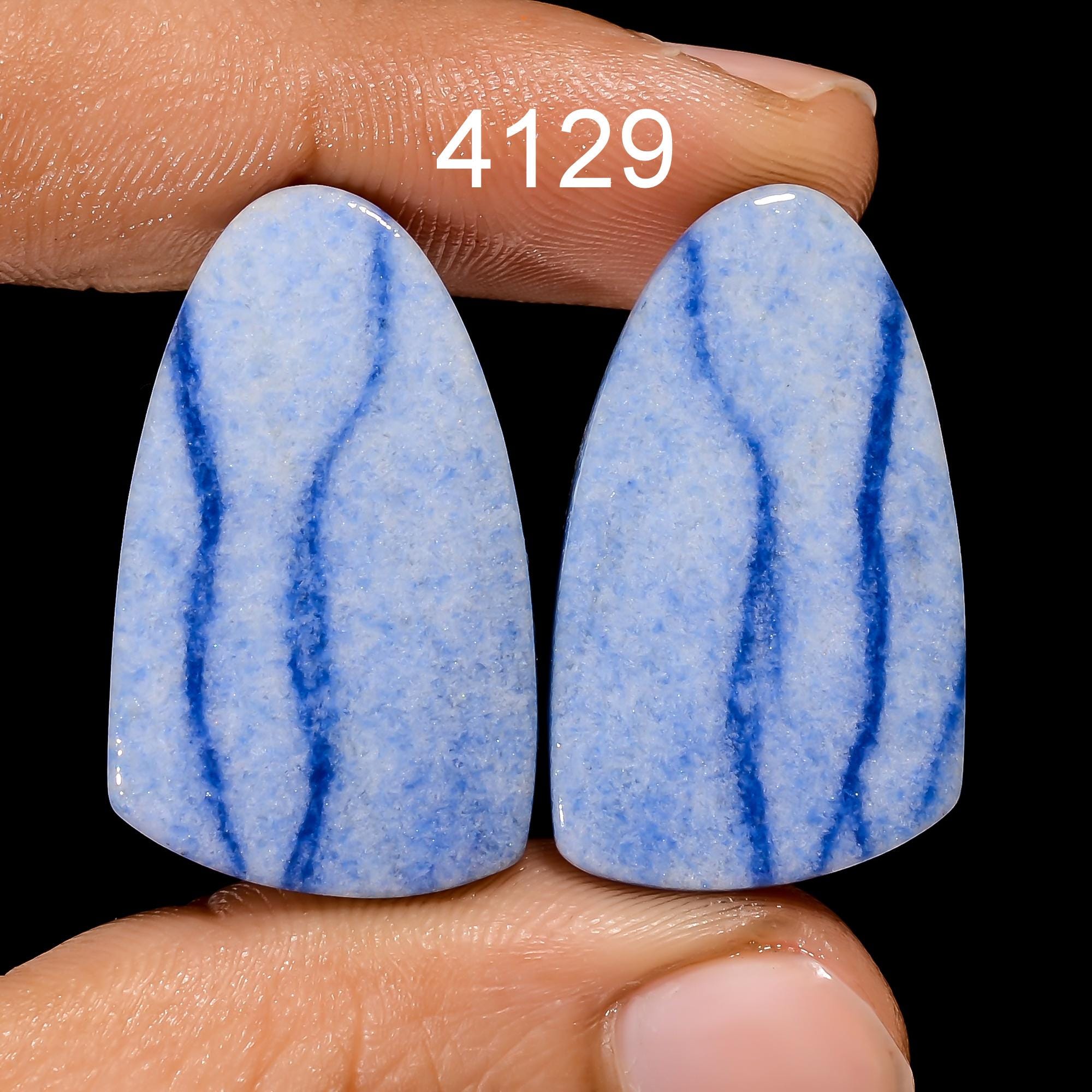 Natural Blue Quartz Cabochon Pair, Earring Jewelry Making Supply - image 3