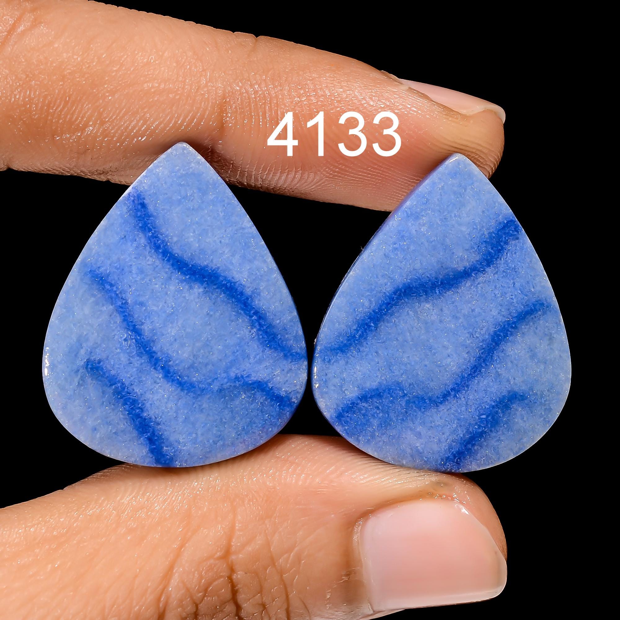 Natural Blue Quartz Cabochon Pair, Earring Jewelry Making Supply - image 7