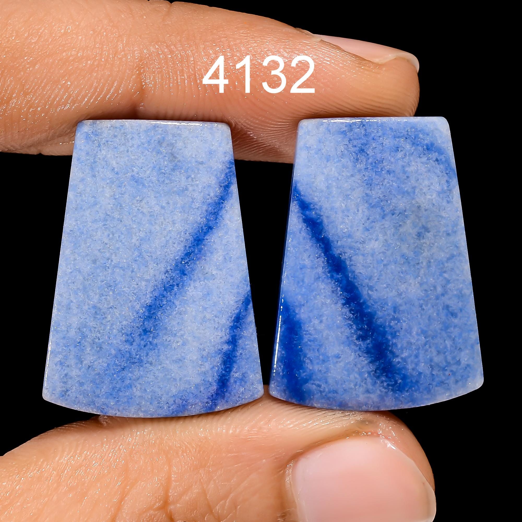Natural Blue Quartz Cabochon Pair, Earring Jewelry Making Supply - image 6