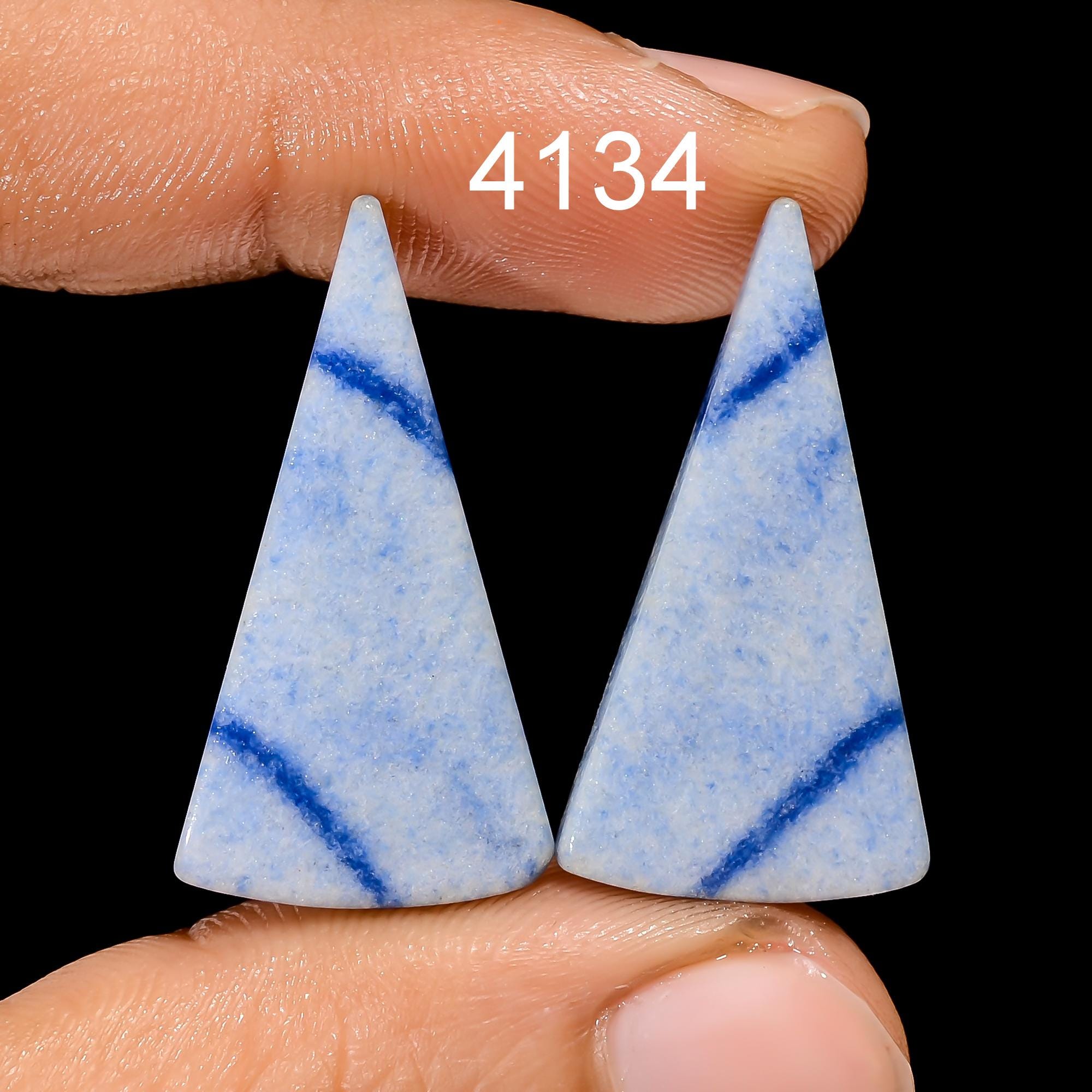 Natural Blue Quartz Cabochon Pair, Earring Jewelry Making Supply - image 8