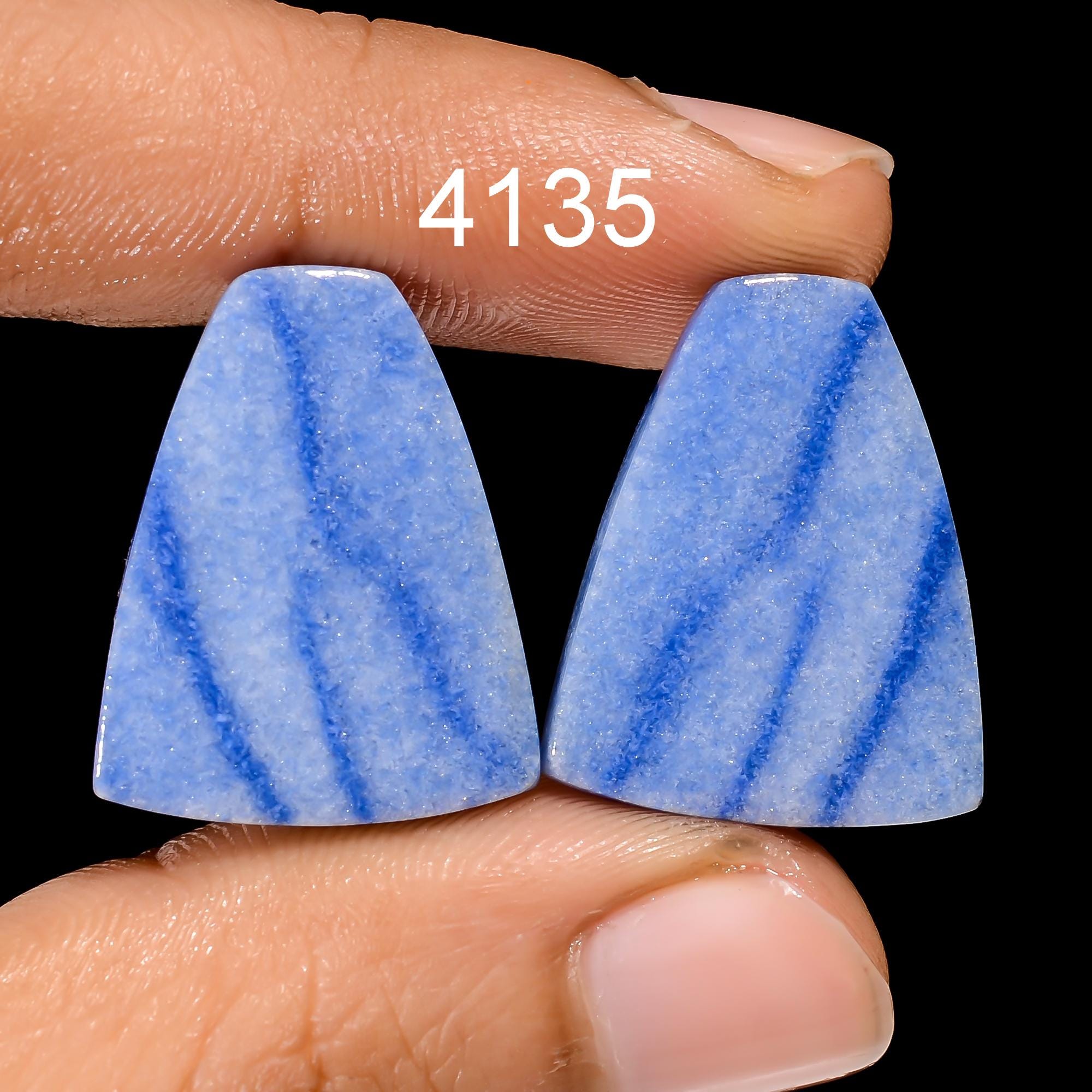 Natural Blue Quartz Cabochon Pair, Earring Jewelry Making Supply - image 9
