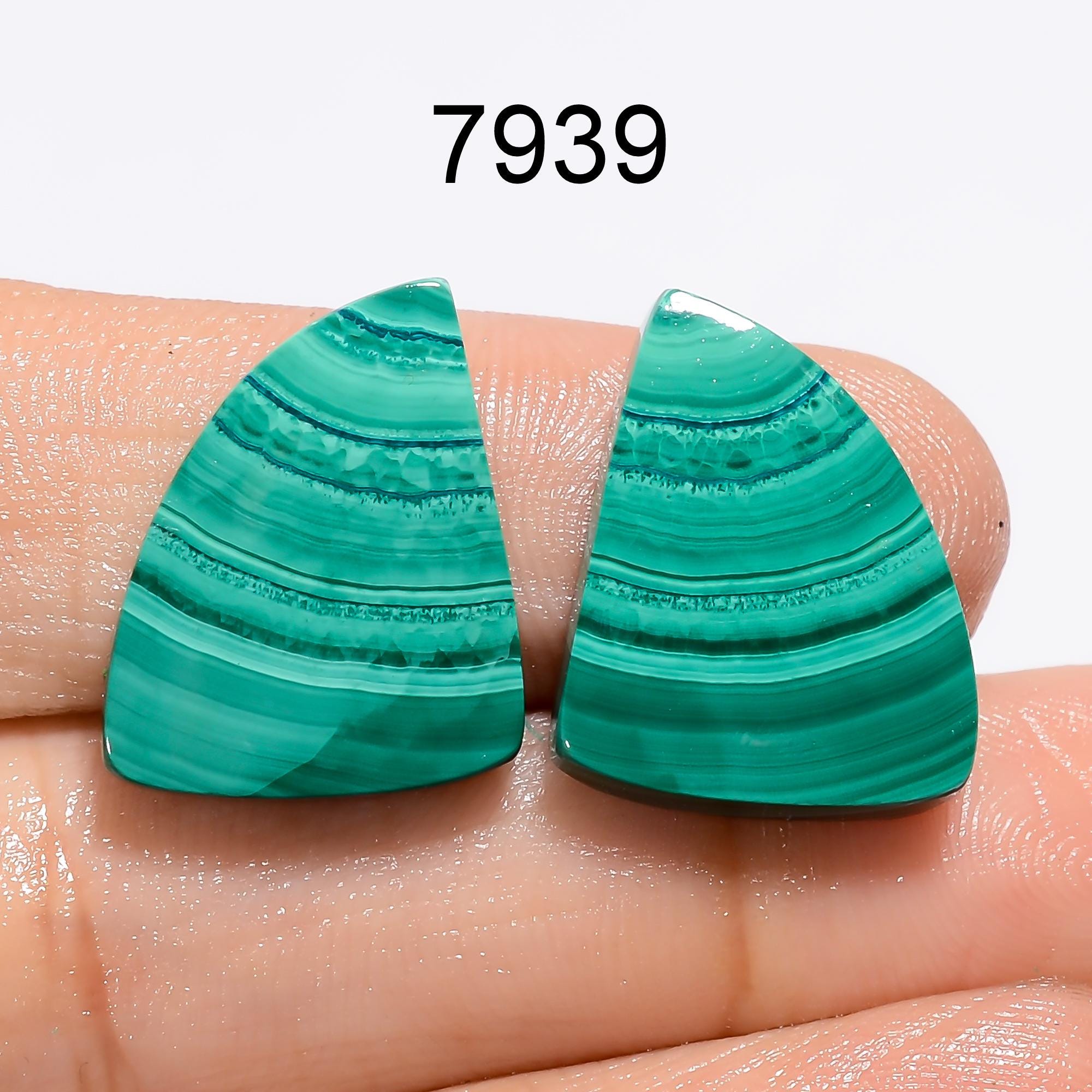 AAA African Malachite Gemstone Pair, Matched Cabochons - image 6