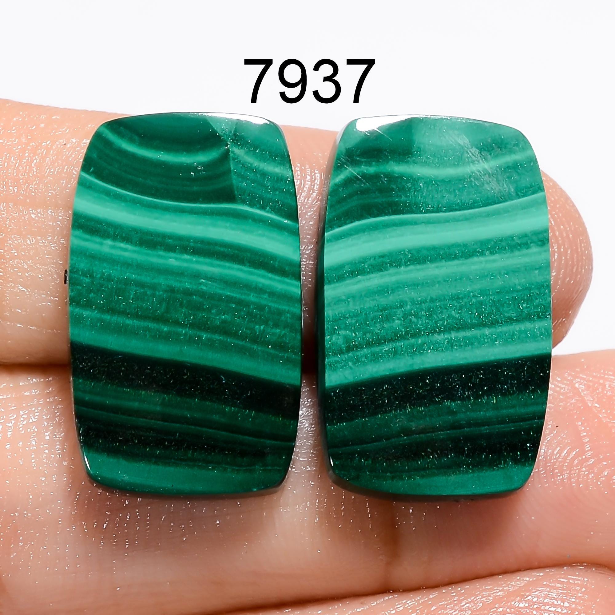 AAA African Malachite Gemstone Pair, Matched Cabochons - image 5