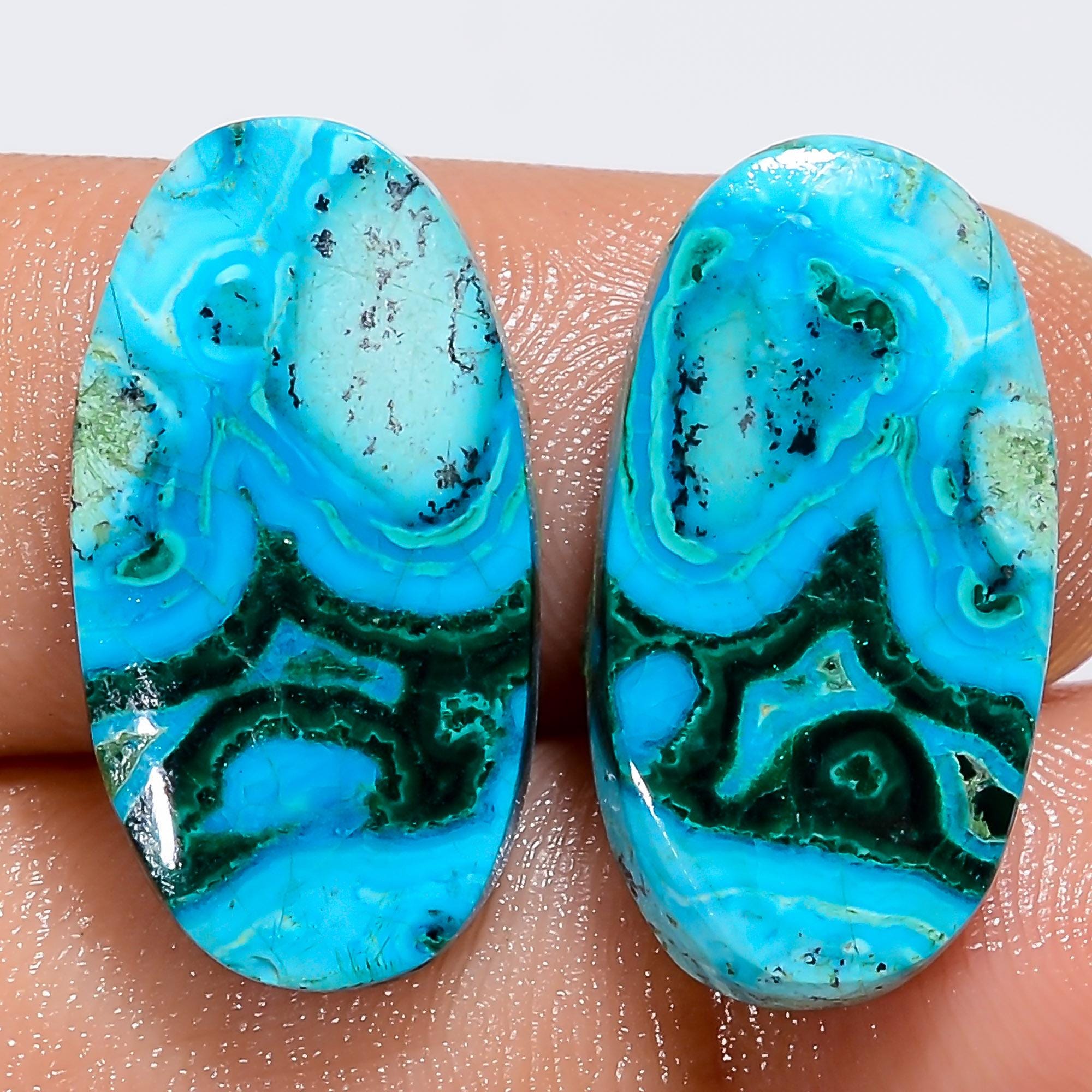 Malachite Chrysocolla Gemstone Pair, African AAA Grade, Mixed Shape - image 6