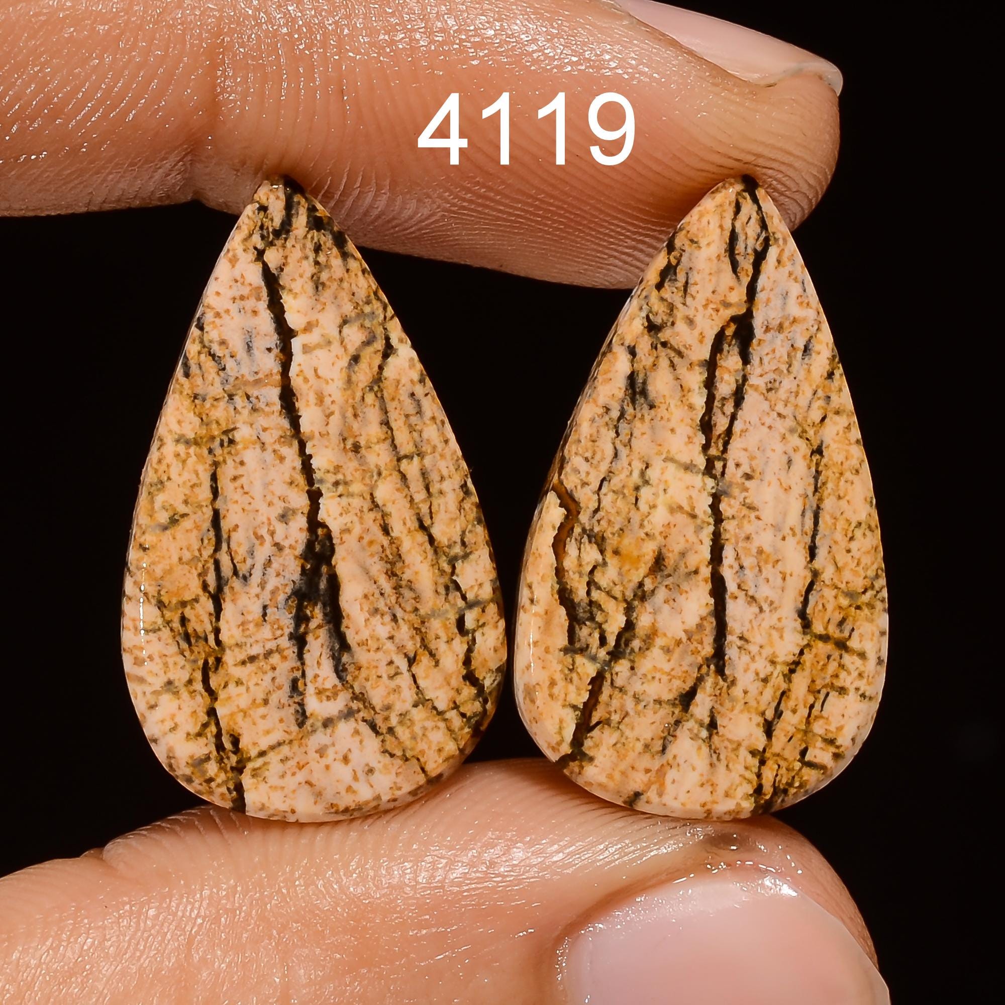 Natural Picture Jasper Cabochon Pair, AAA Quality Gemstone - image 5